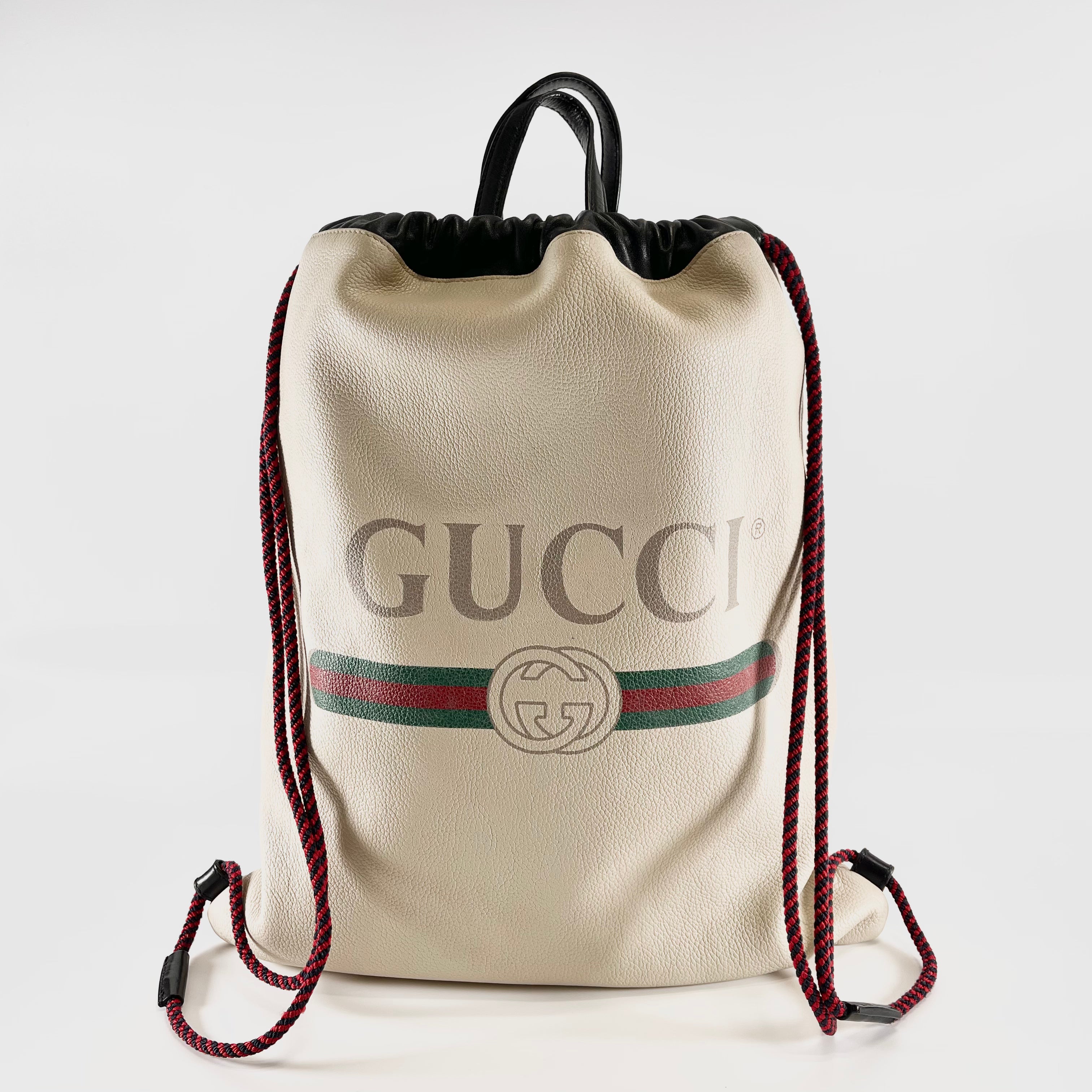 2603 secondhand GUCCI 516639 leather draw string bag ivory