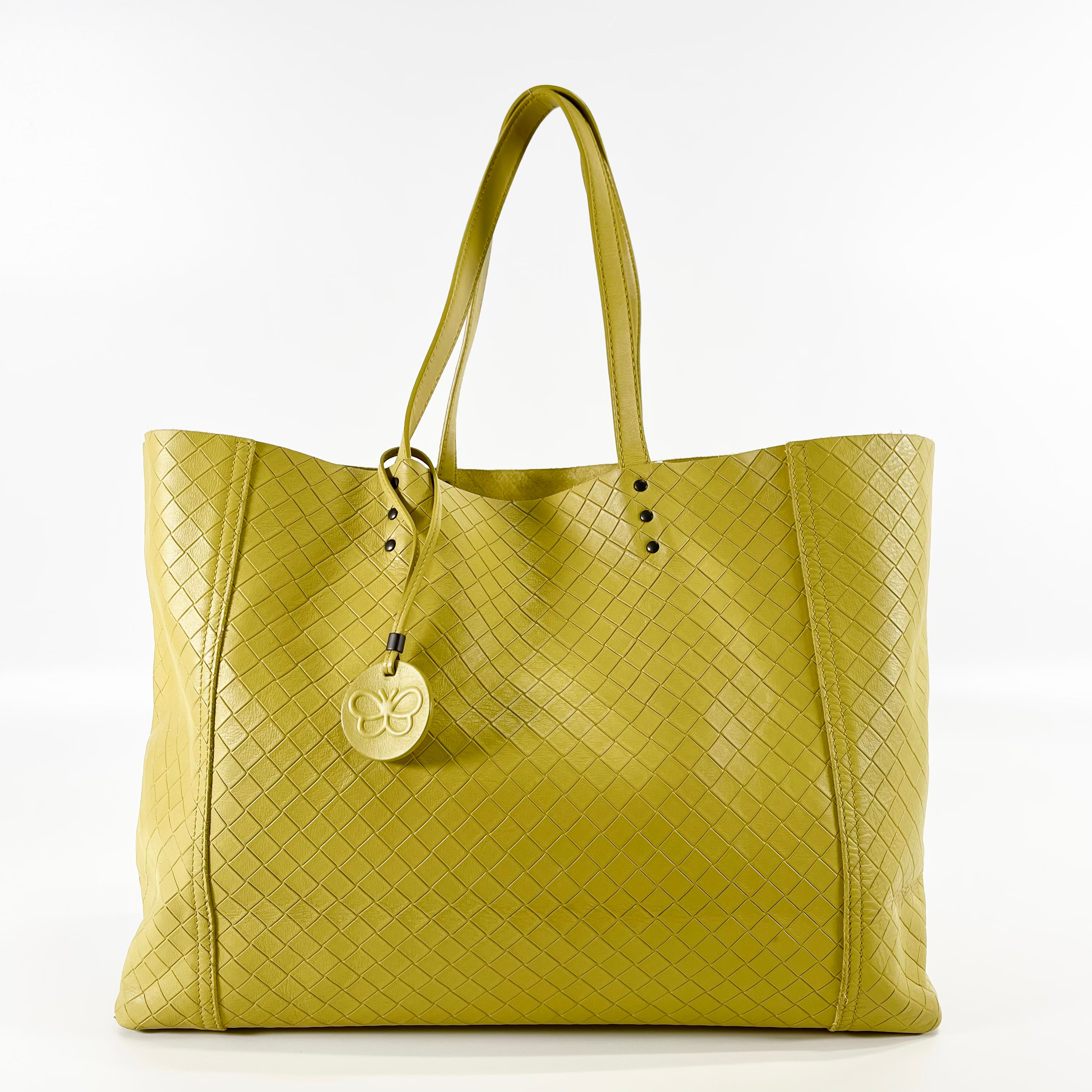 2602 secondhand BOTTEGAVENETA Intrecciato Mirage leather Tote Bag Yellow