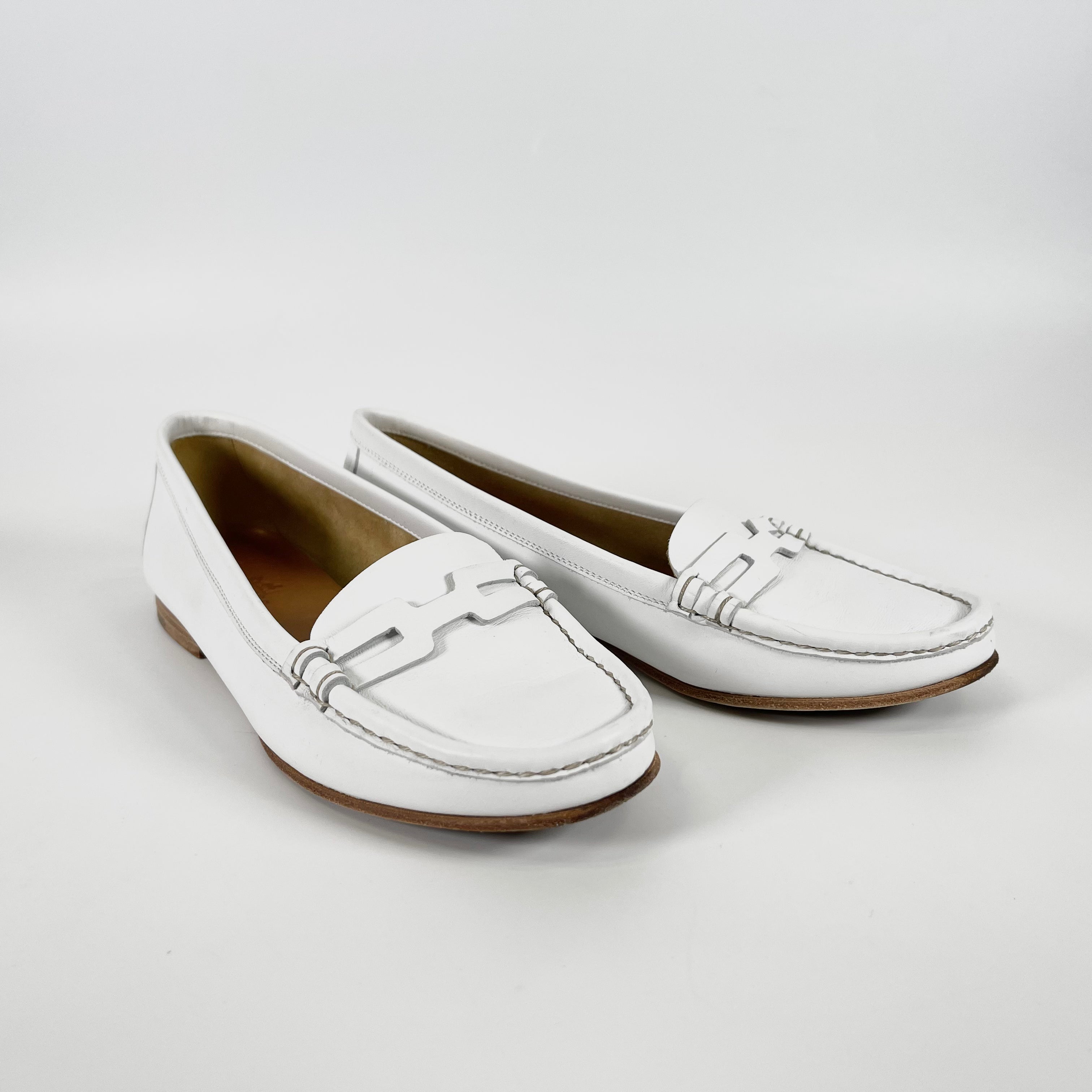 2602 secondhand HERMES leather Loafers 35 Women's white