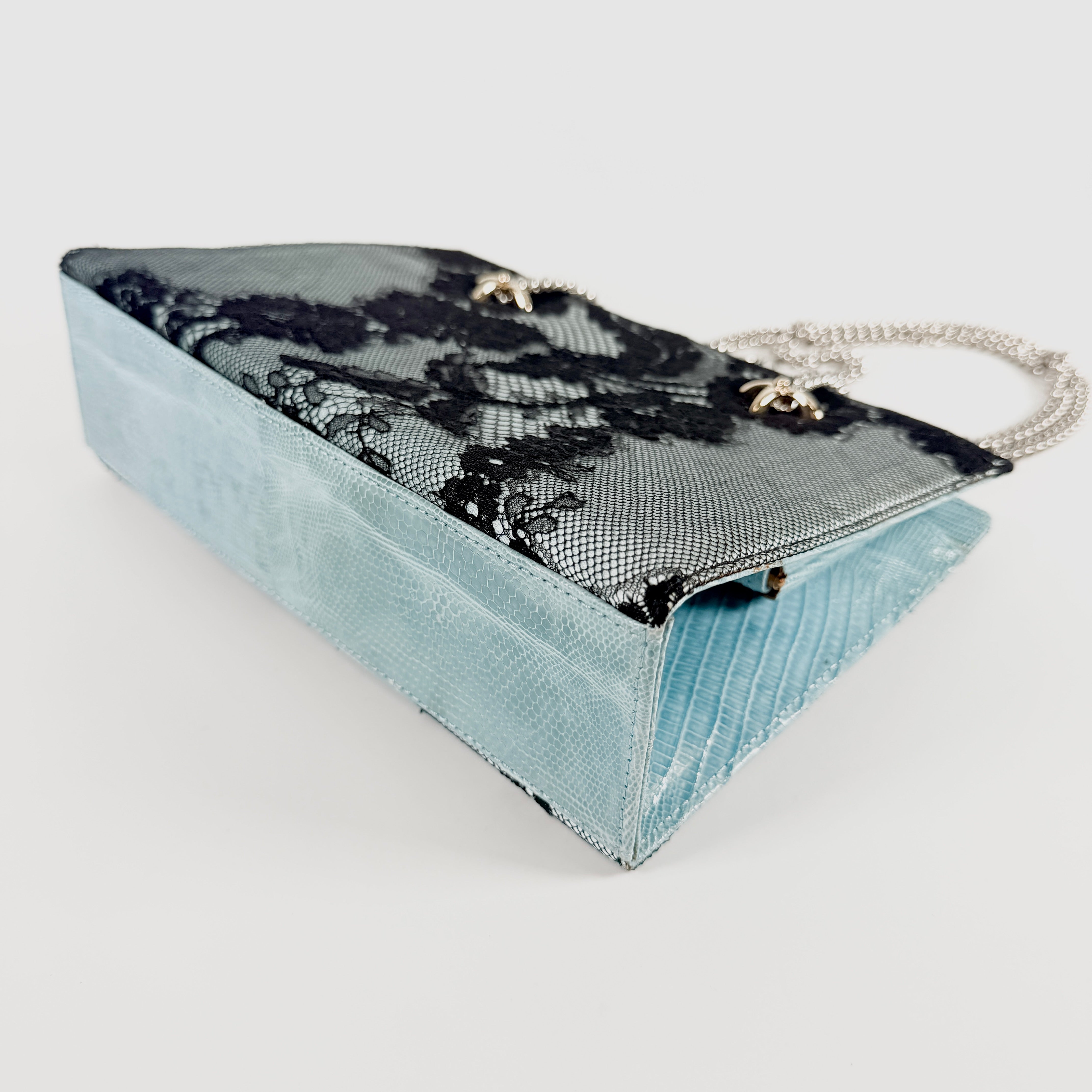 2608 secondhand VALENTINO Chain Shoulder Bag Lace Blue