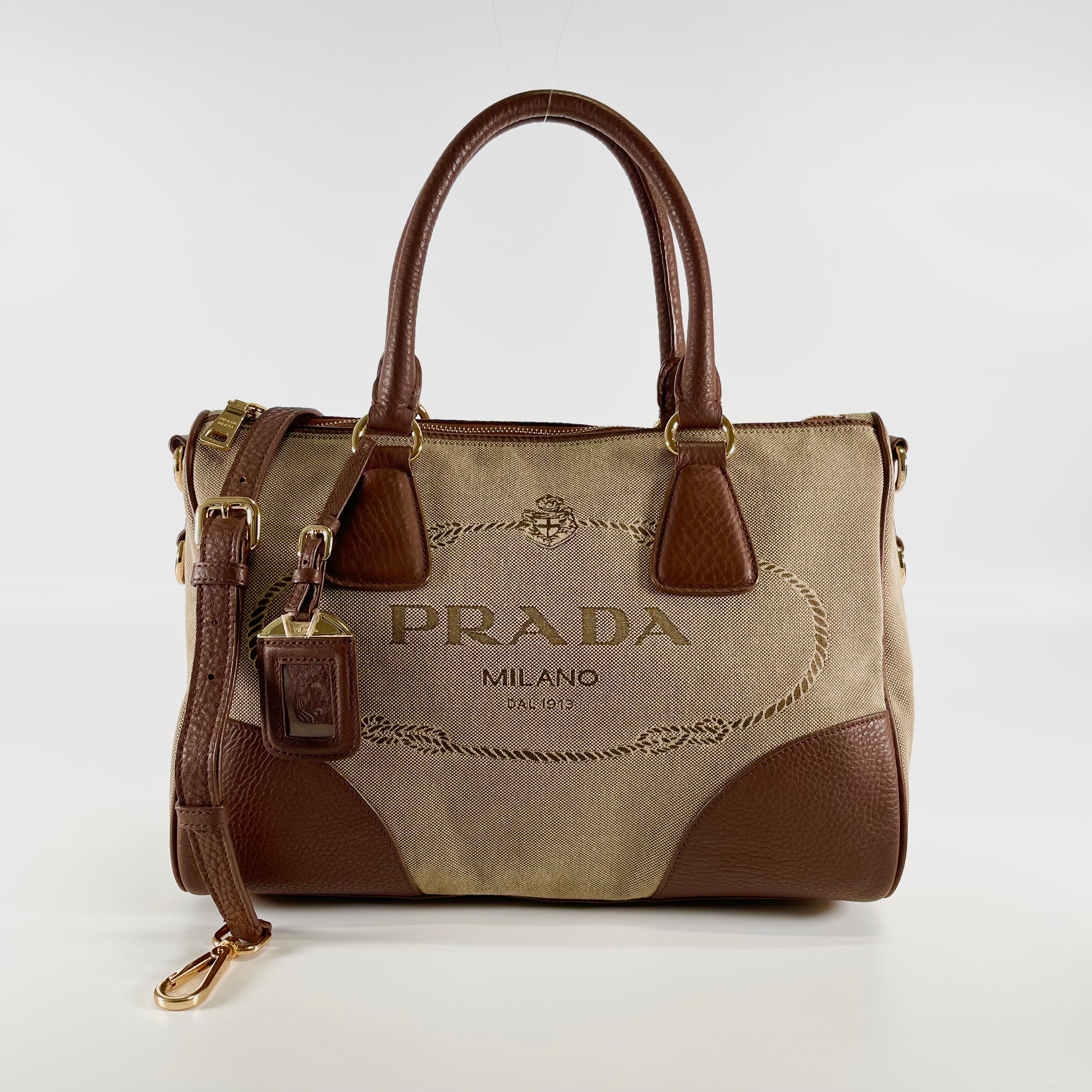 2602 secondhand PRADA brand bag canvas shoulder Brown strap