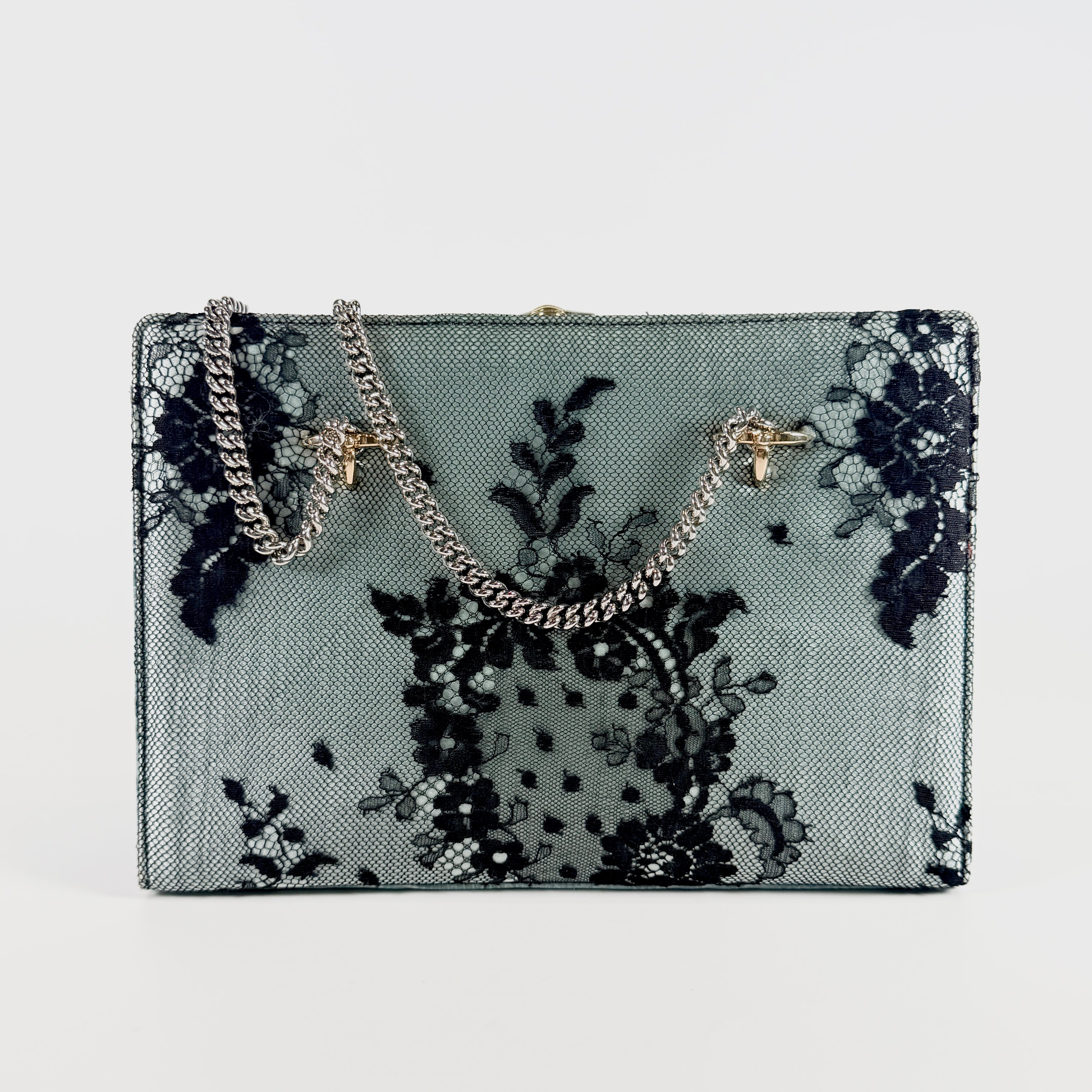 2608 secondhand VALENTINO Chain Shoulder Bag Lace Blue