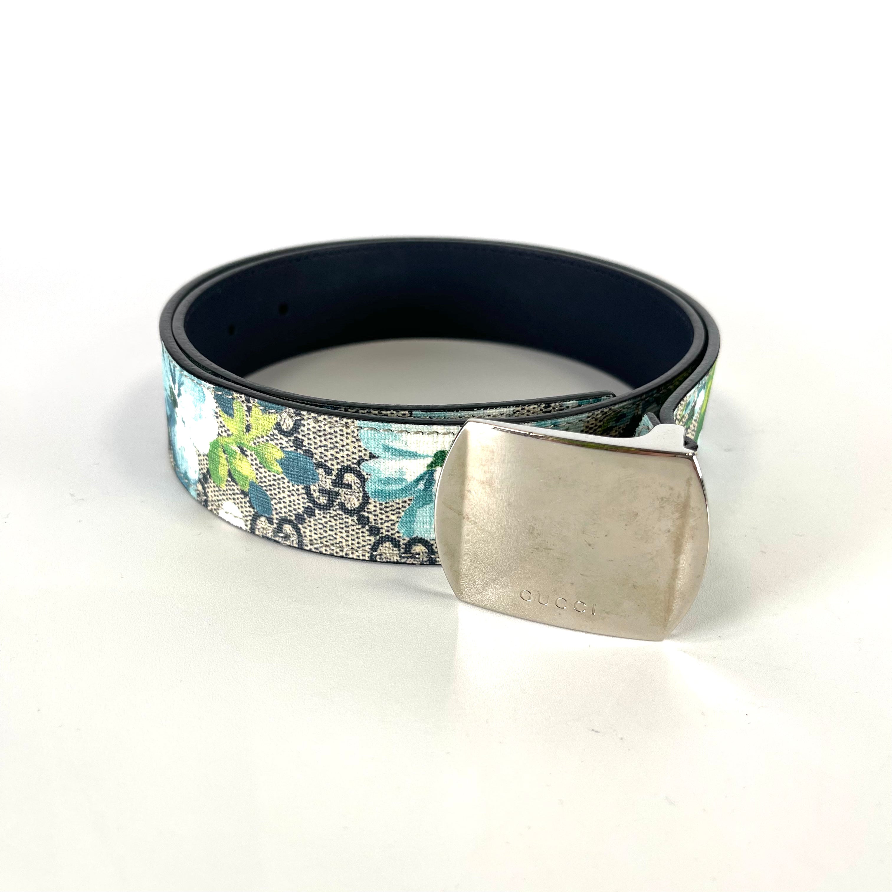 2504 Gucci GG Blooms Belt 80 PVC*Leather Blue