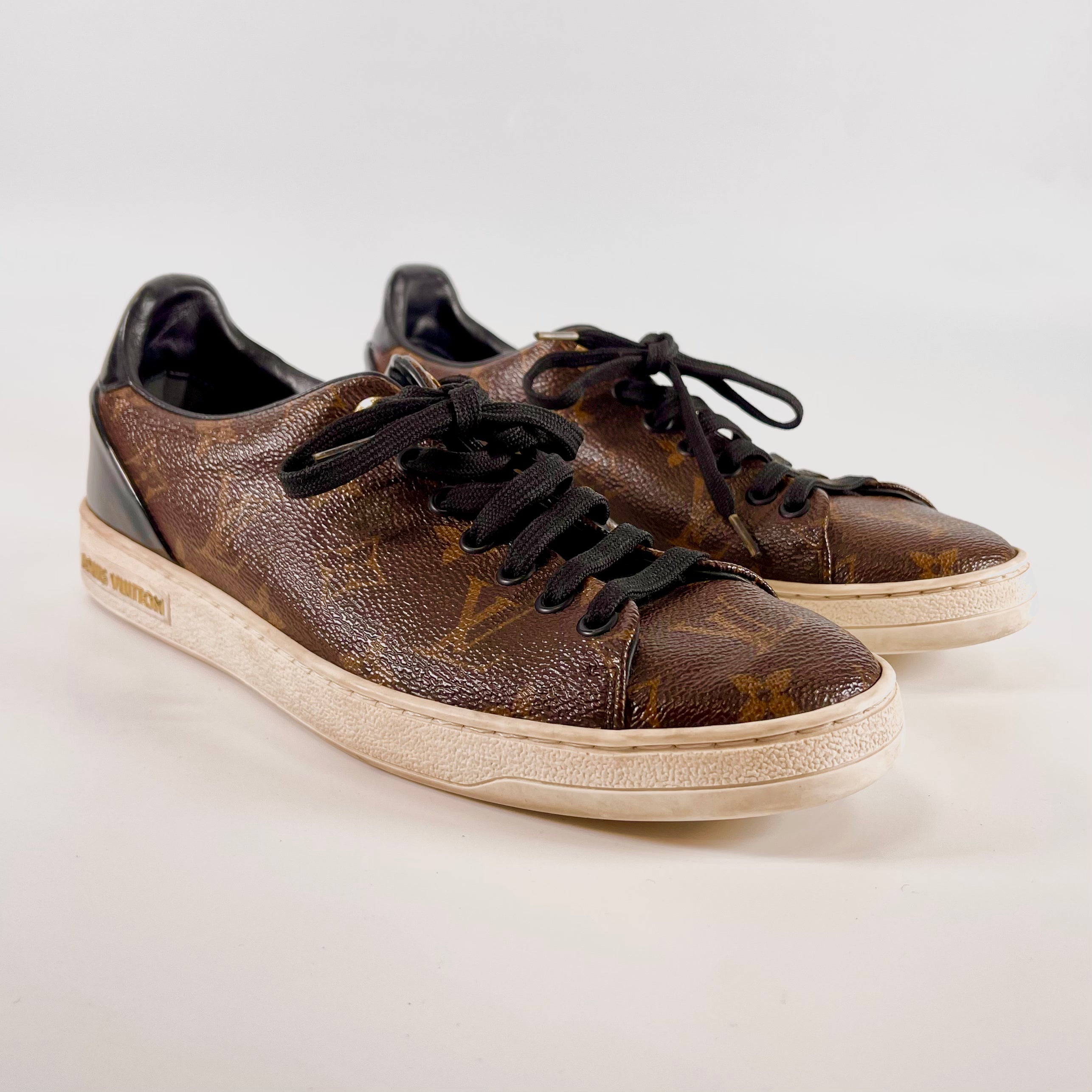 2602 secondhand LV Front row line 19 year PVC× leather sneakers 38 Women's MS0159 Monogram
