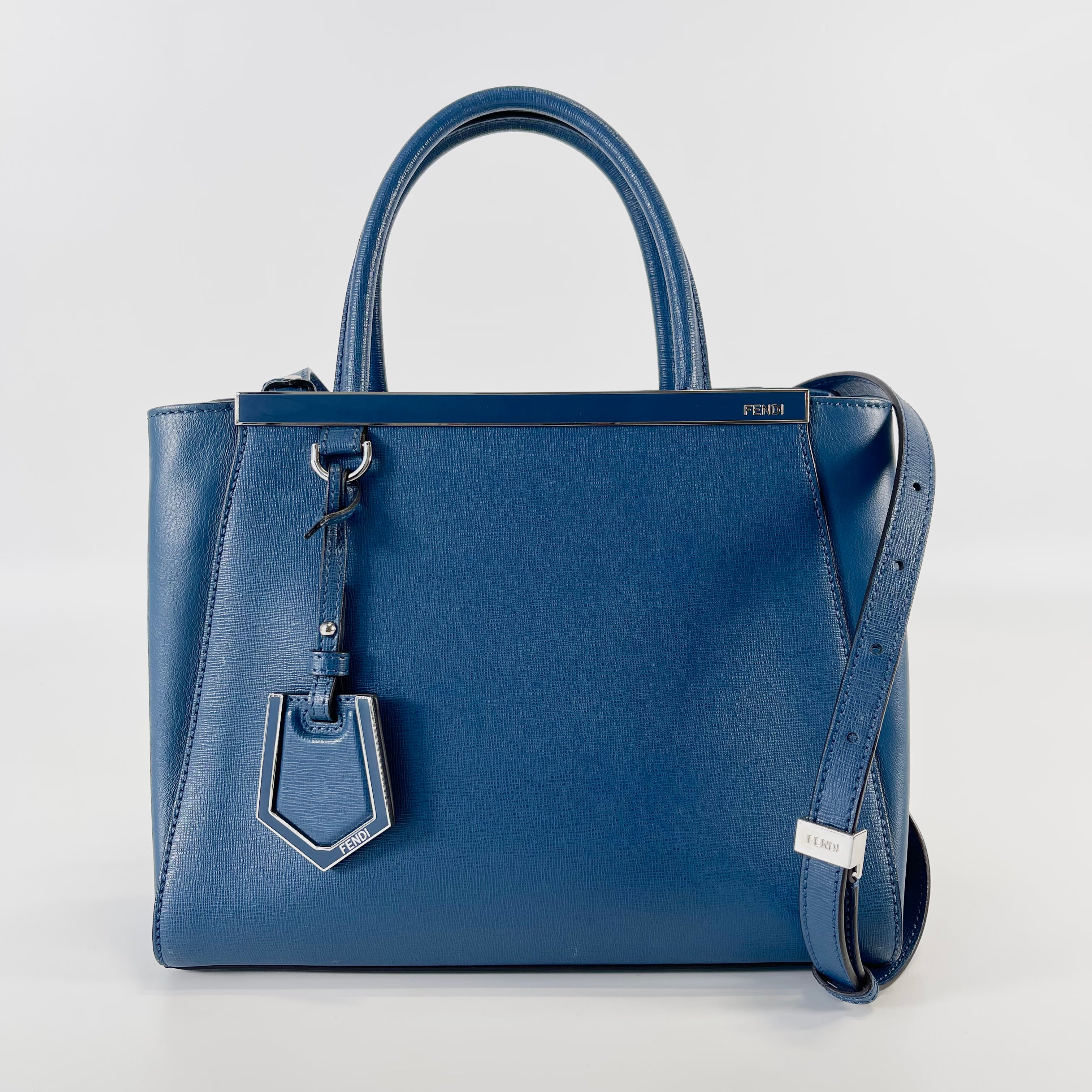 2602 secondhand FENDI Petit Twojours leather 2WAY hand bag blue 8BH253