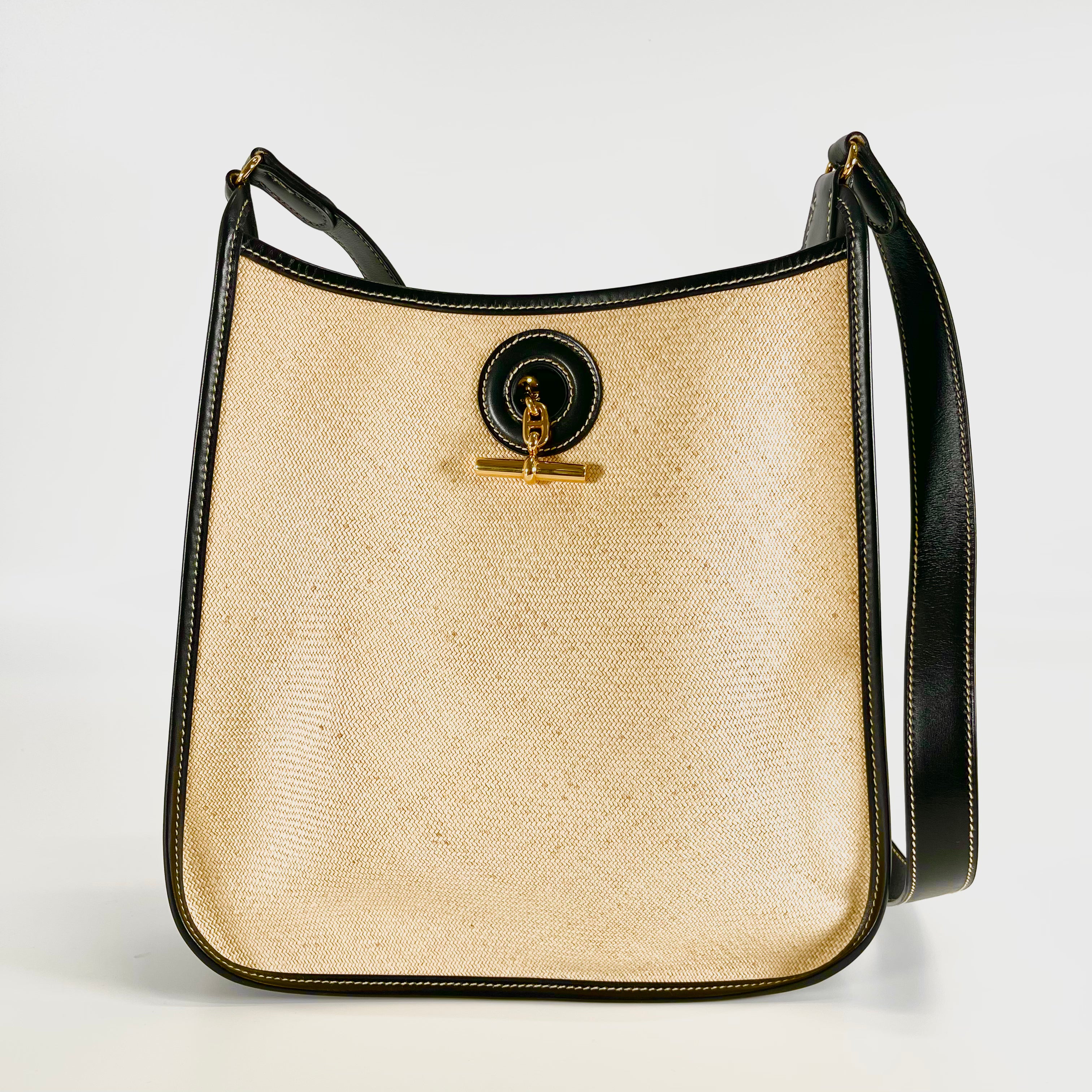2603 secondhand HERMES brand bag box calf / straw PM □B Noir natural box 3