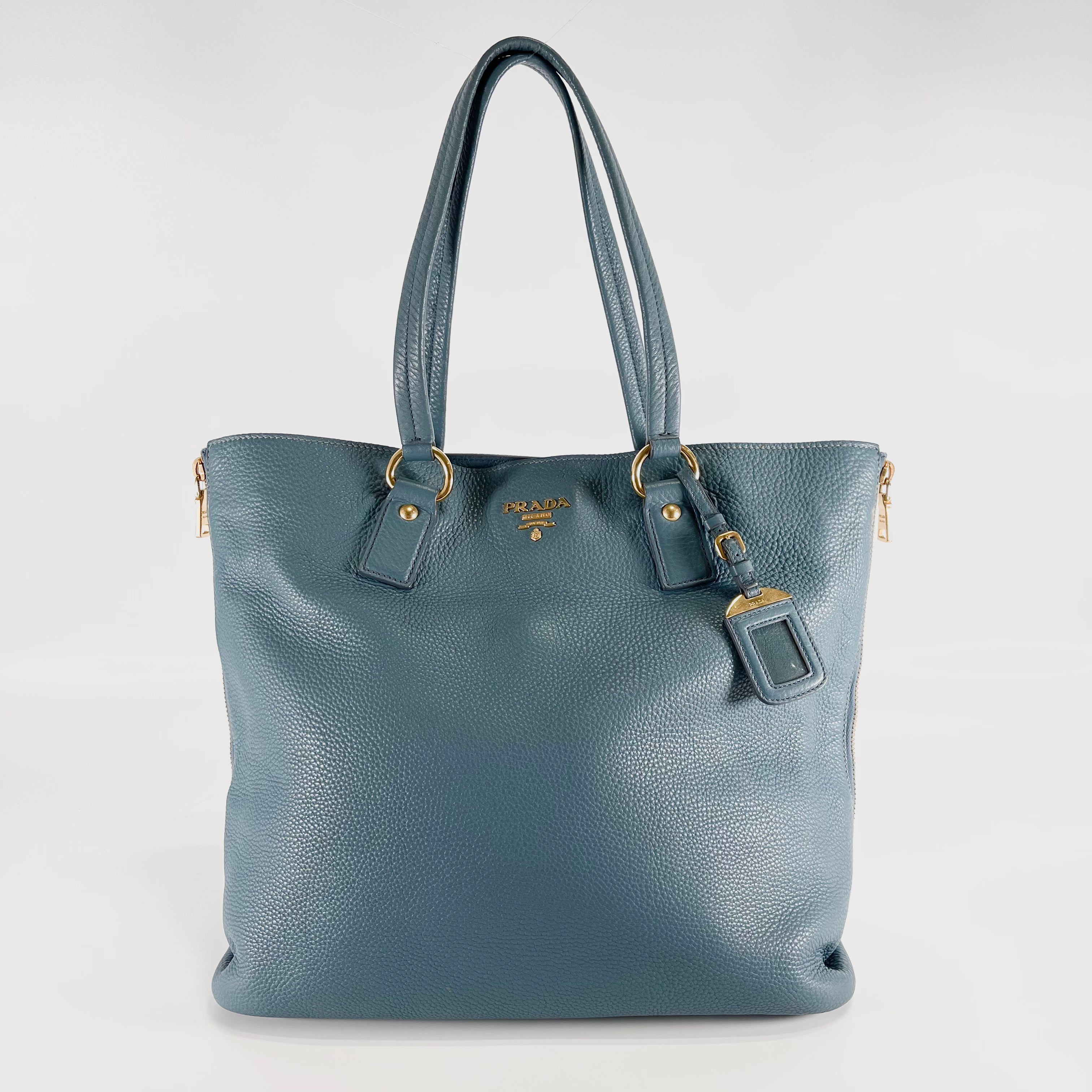 2602 secondhand PRADA Tote Bag leather Light blue