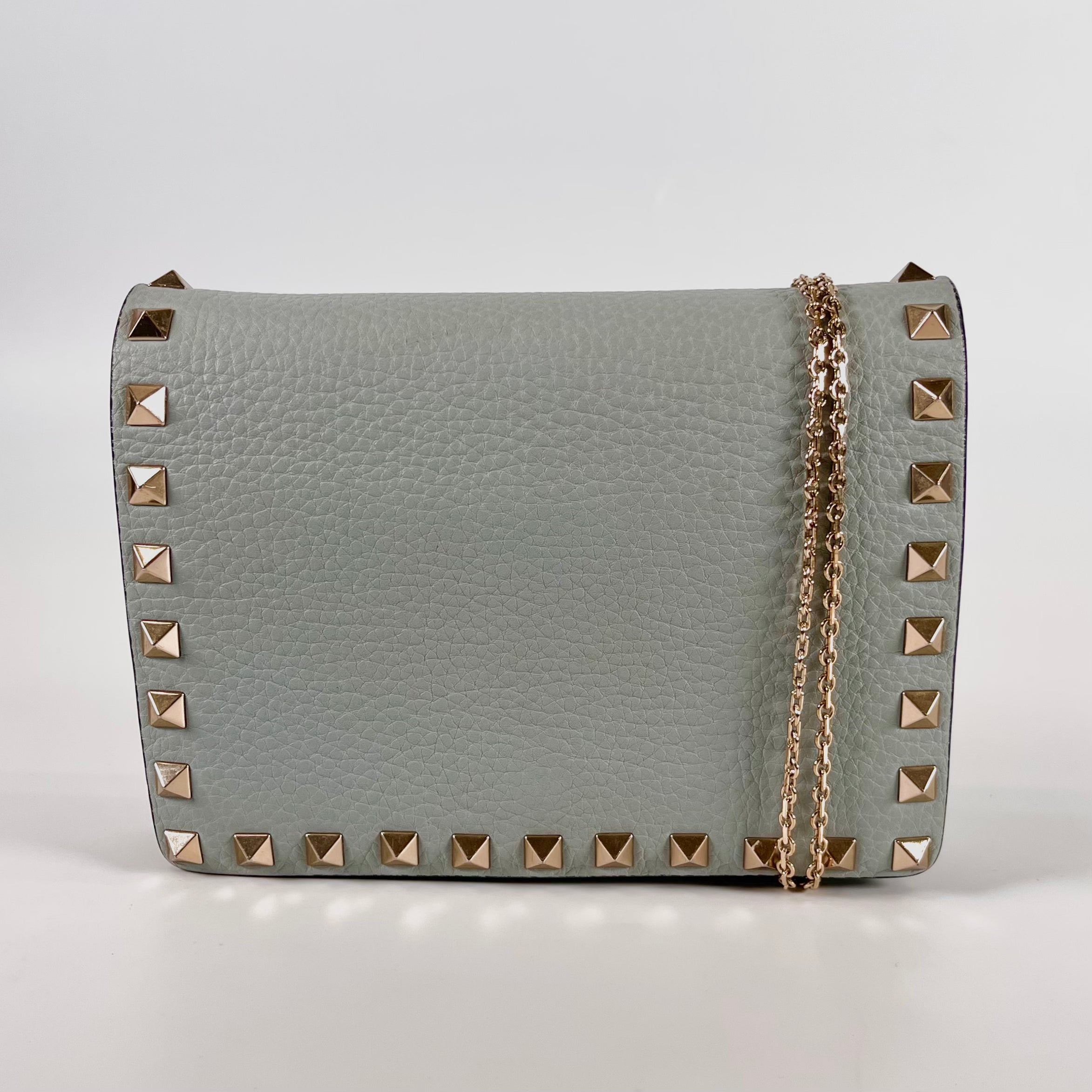 2602 secondhand Valentino bag leather Chain Wallet Light blue