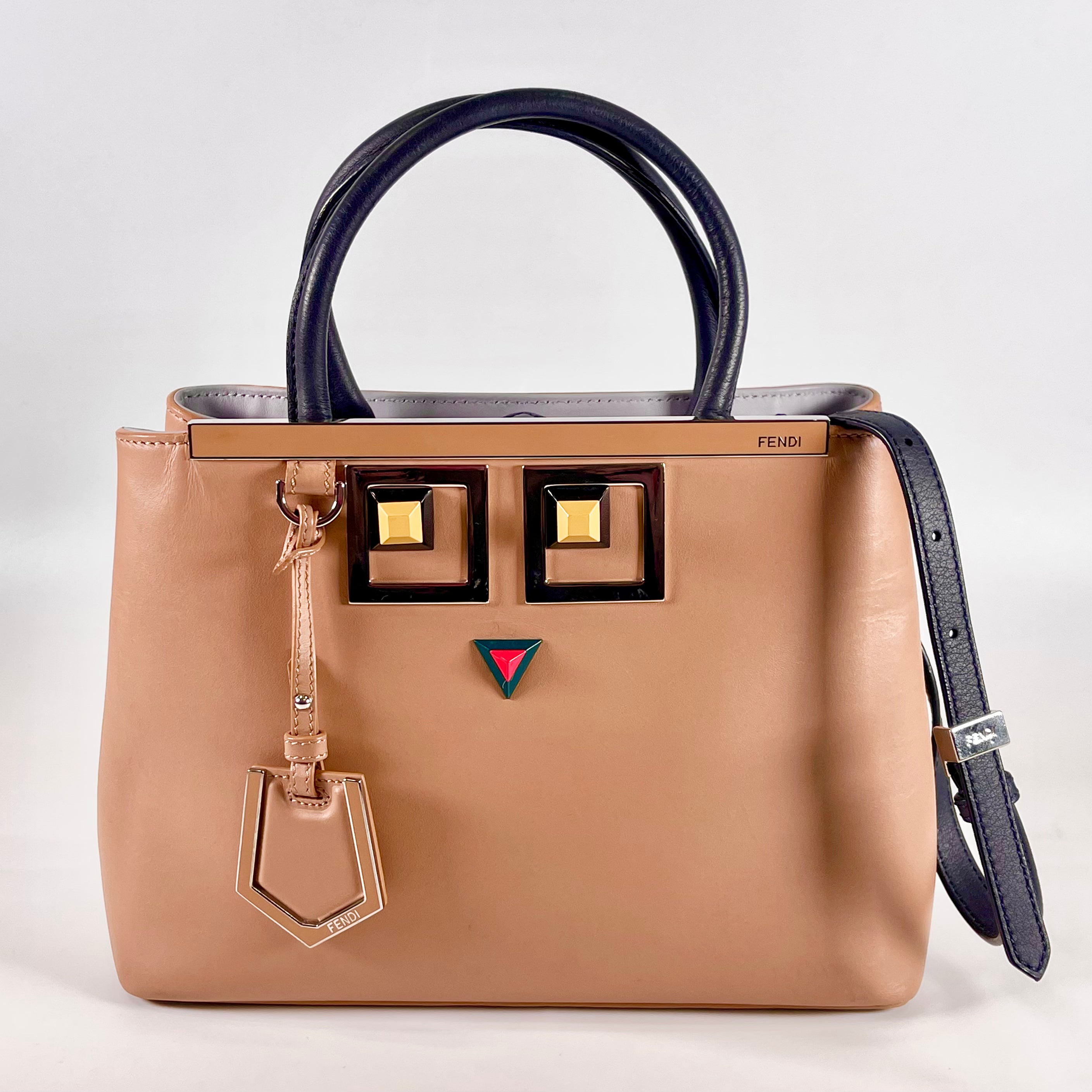 2601 FENDI Petit Twojours leather 2WAY hand bag beige 8BH253