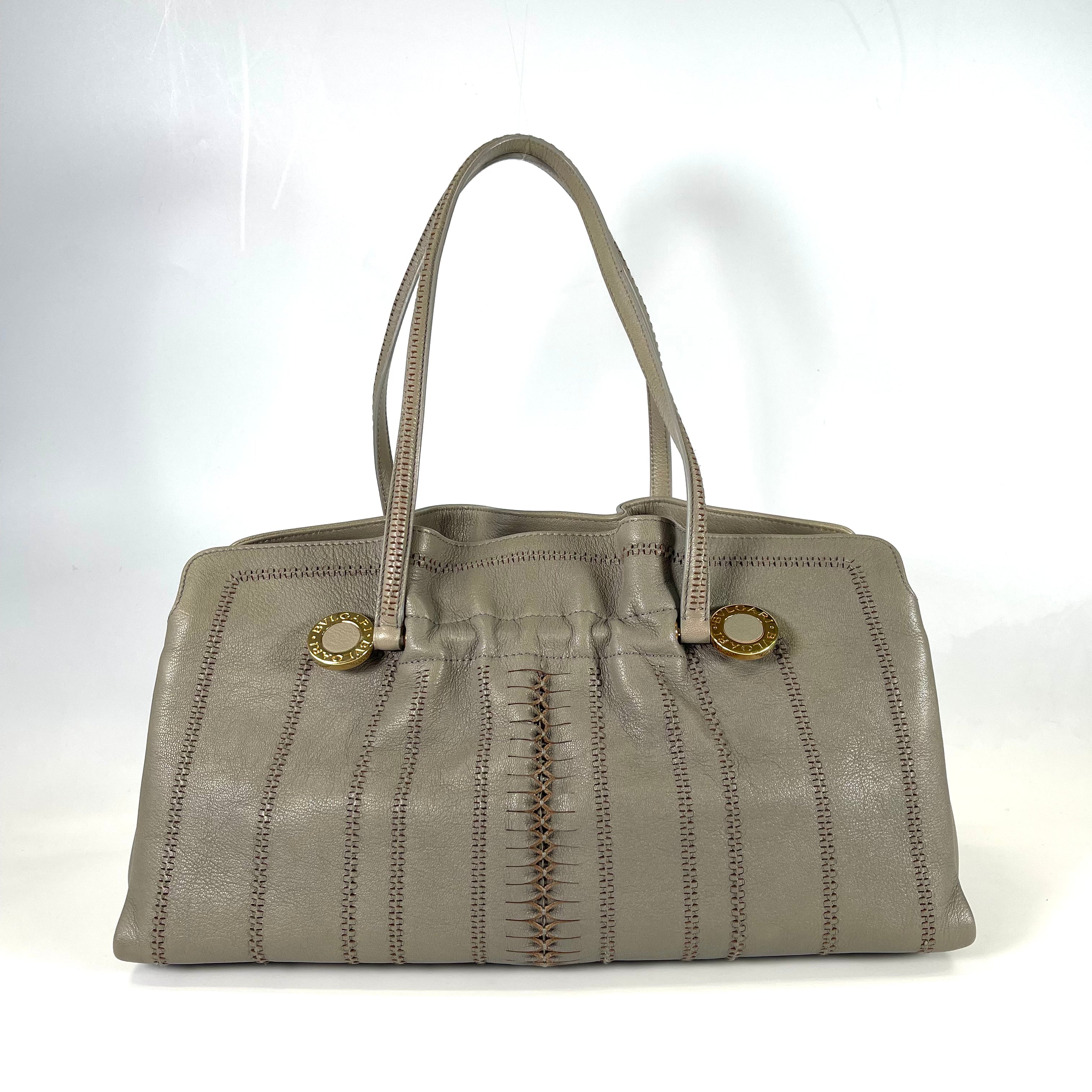 2512 secondhand BVLGARI leather Tote Bag gray booklet