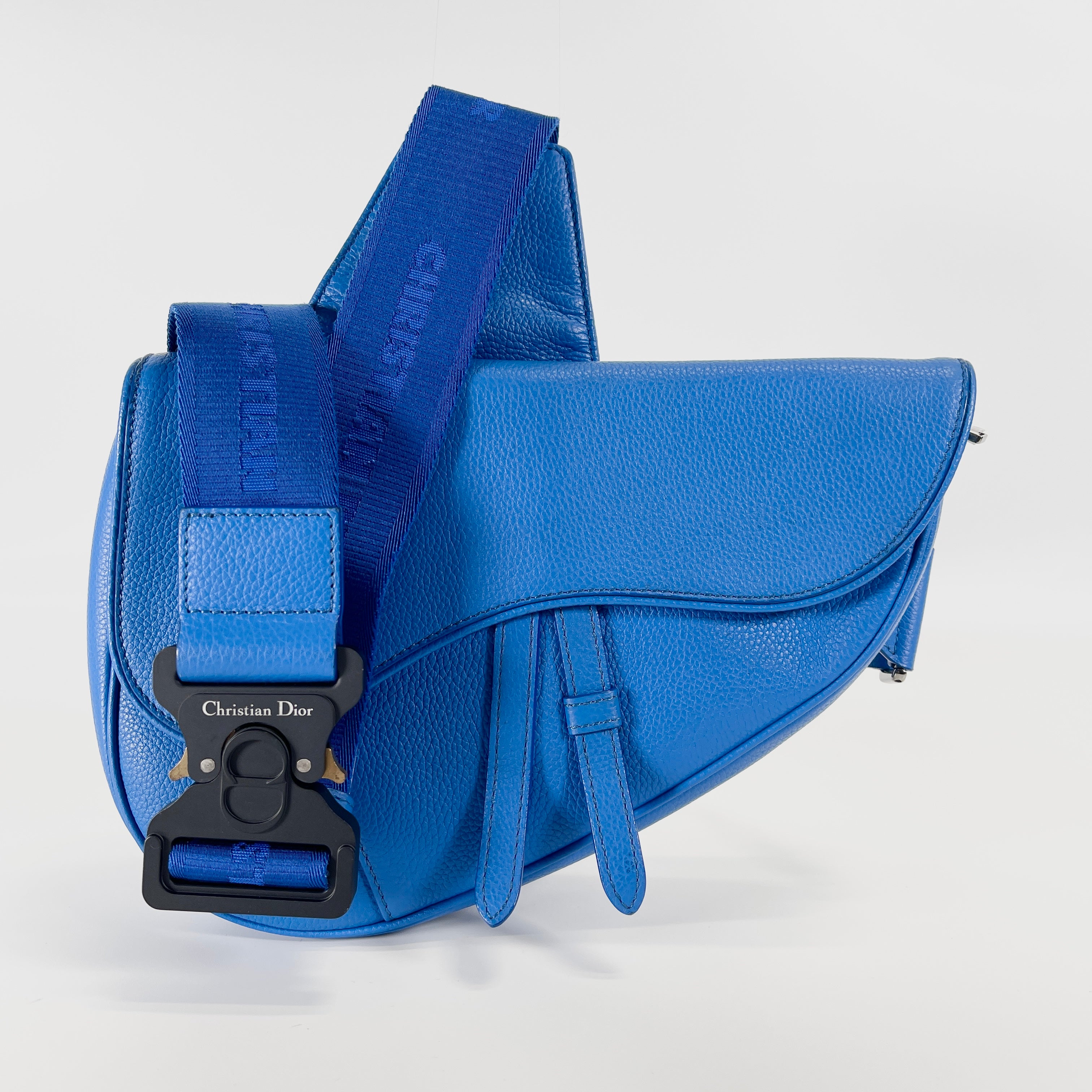 2603 secondhand ChristianDior leather saddle bag shoulder blue