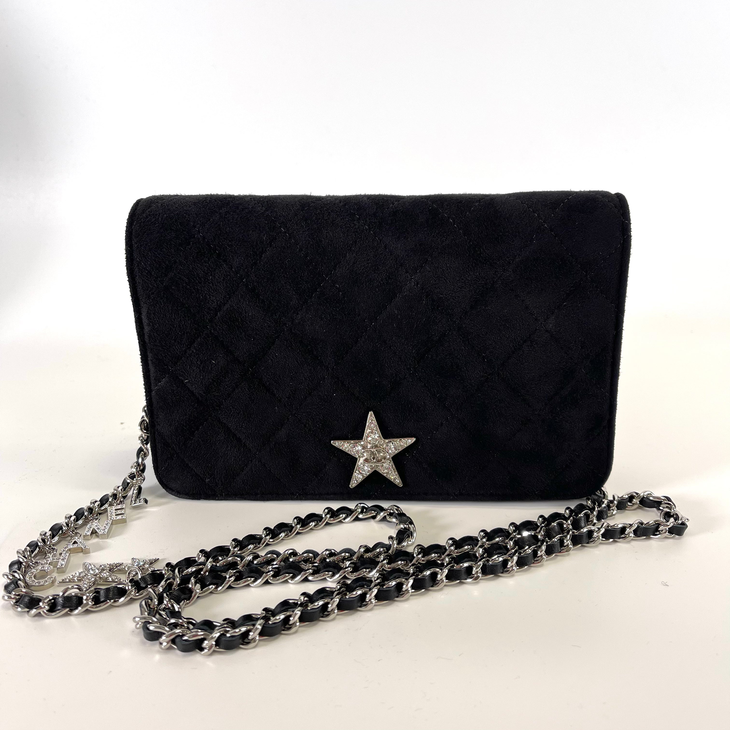 2508 CHANEL Bag Chanel Matelasse Coco Mark x Star Chain Wallet Velour x Rhinestone Black 29581043 *Box, bag, card