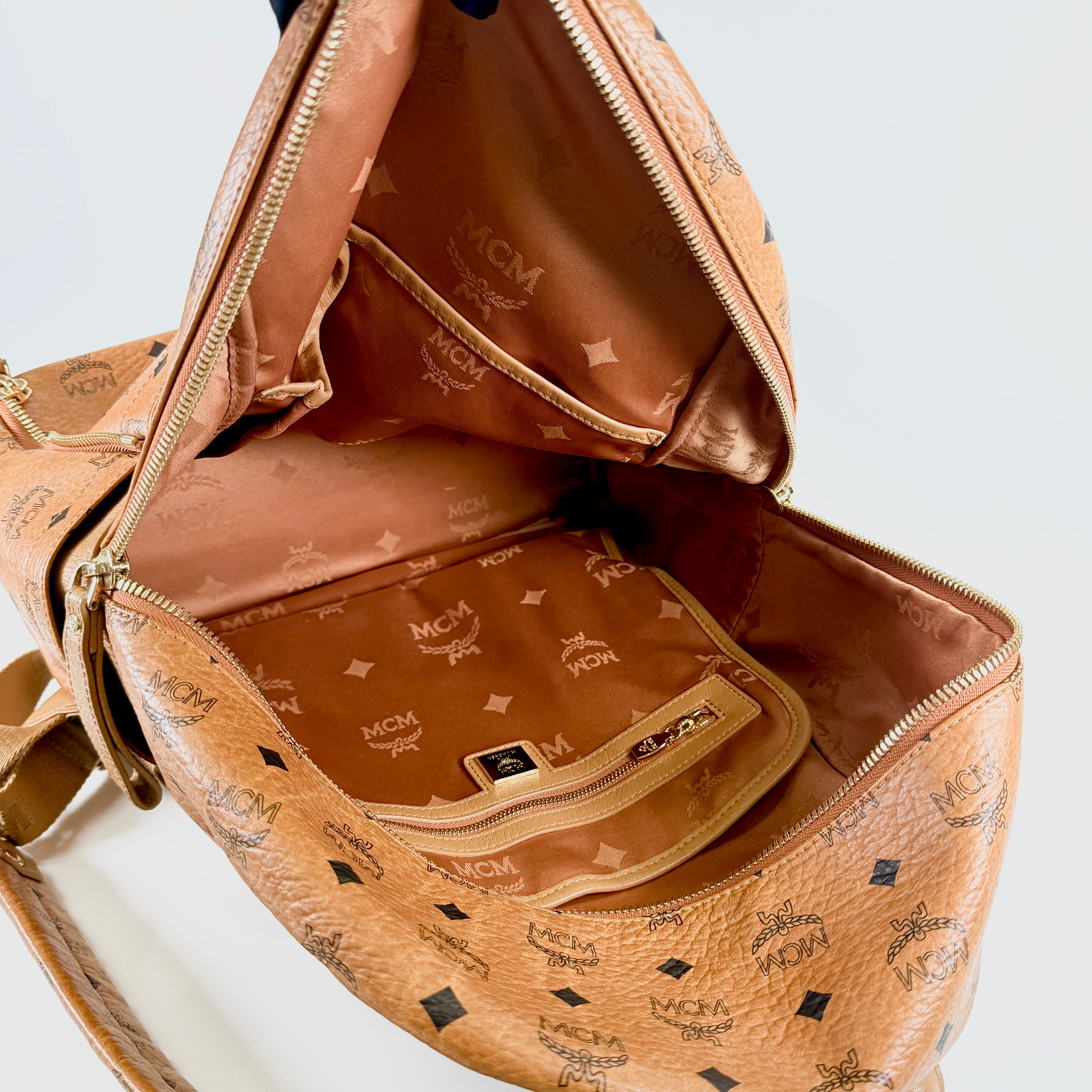 2607 secondhand MCM Visetos Pattern 2WAY backpack Brown leather