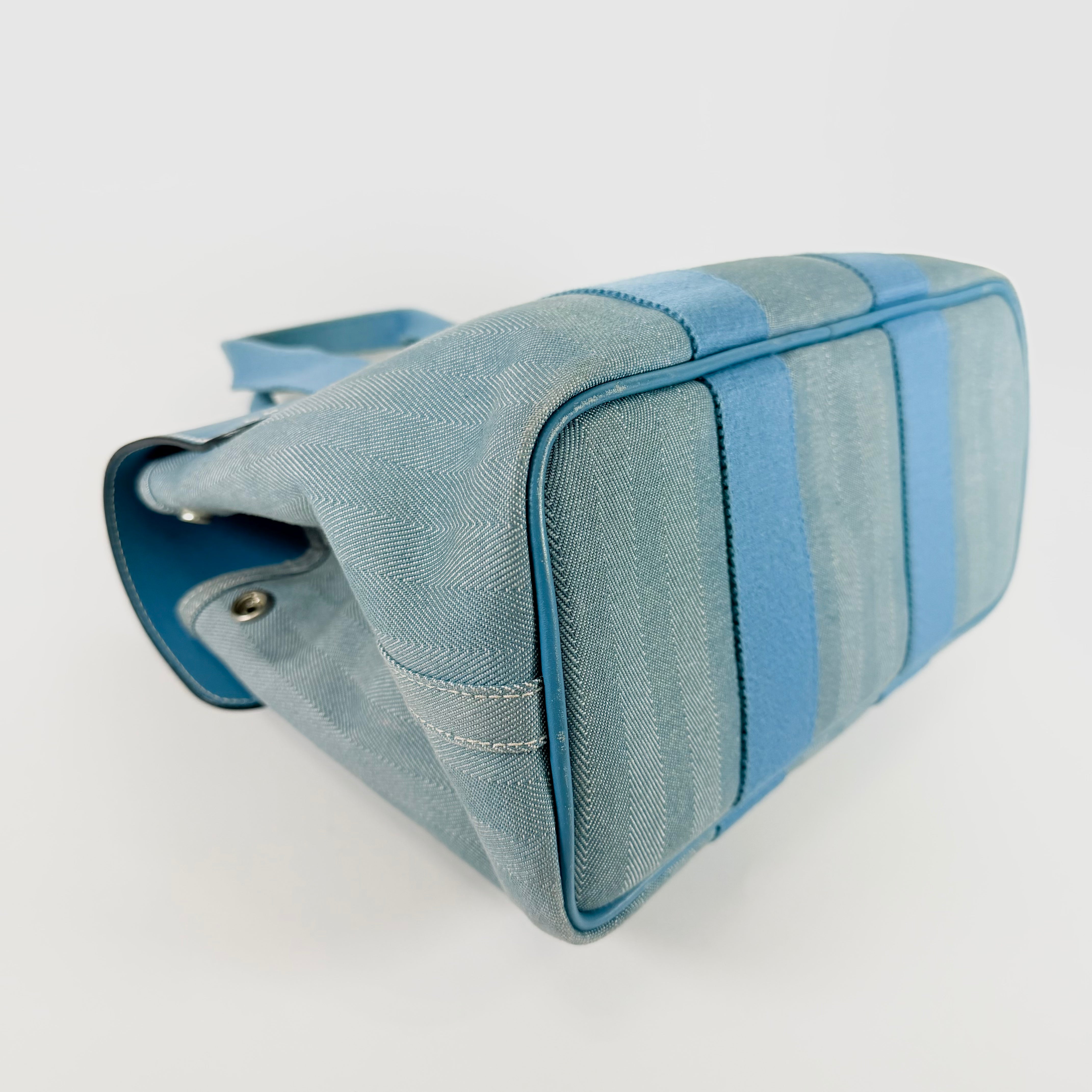 2606 secondhand HERMES Toile Chevron / leather PM Blue Jean box