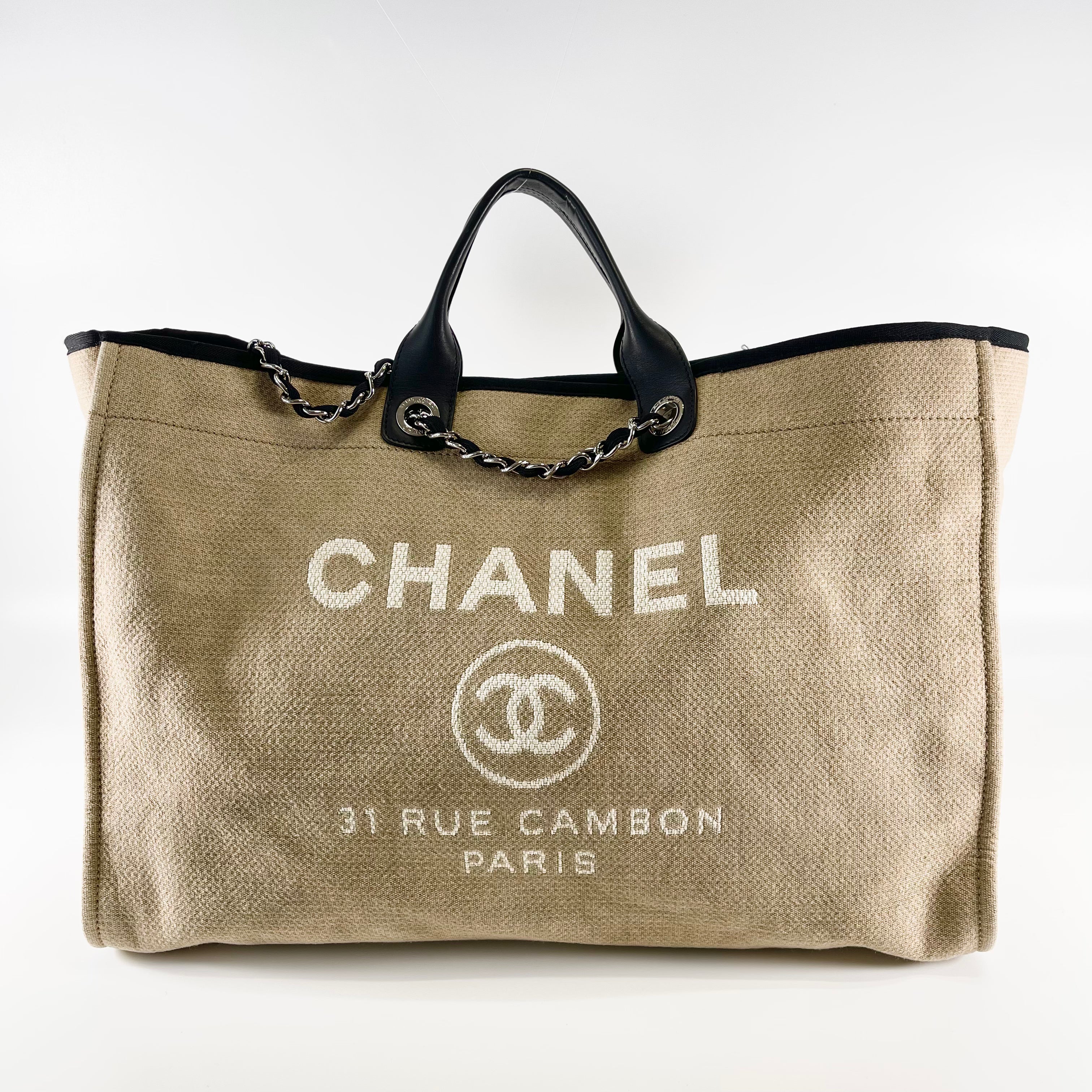 2603 secondhand CHANEL Deauville Tote canvas beige