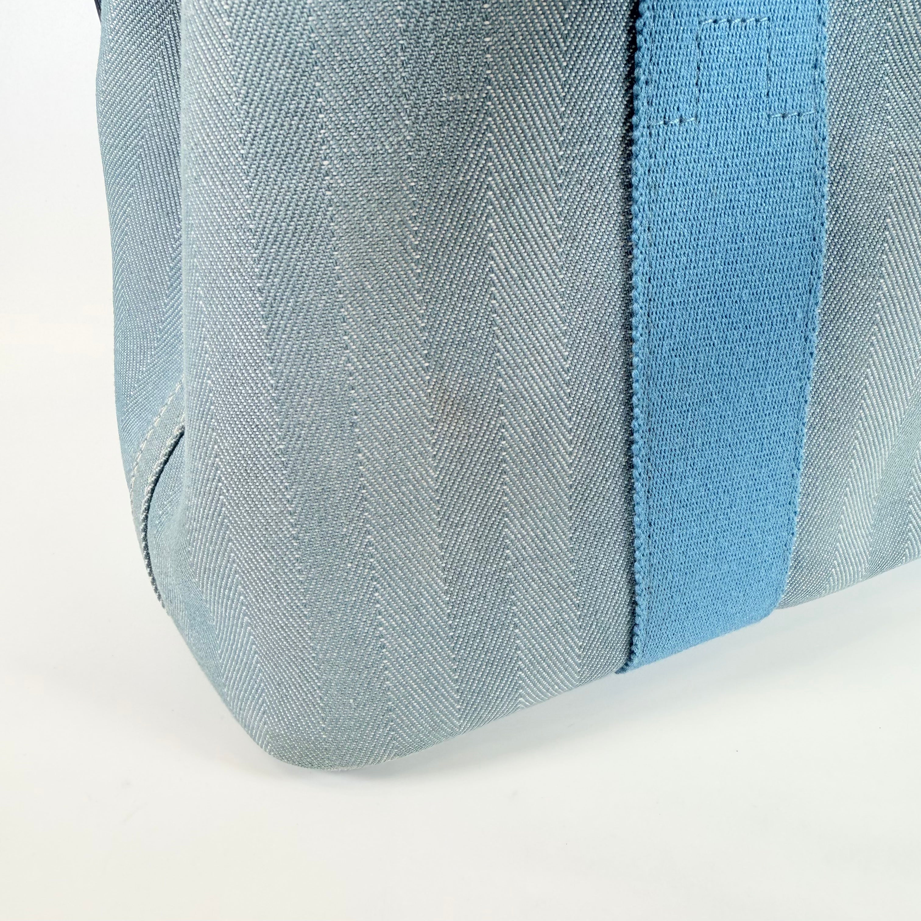 2606 secondhand HERMES Toile Chevron / leather PM Blue Jean box
