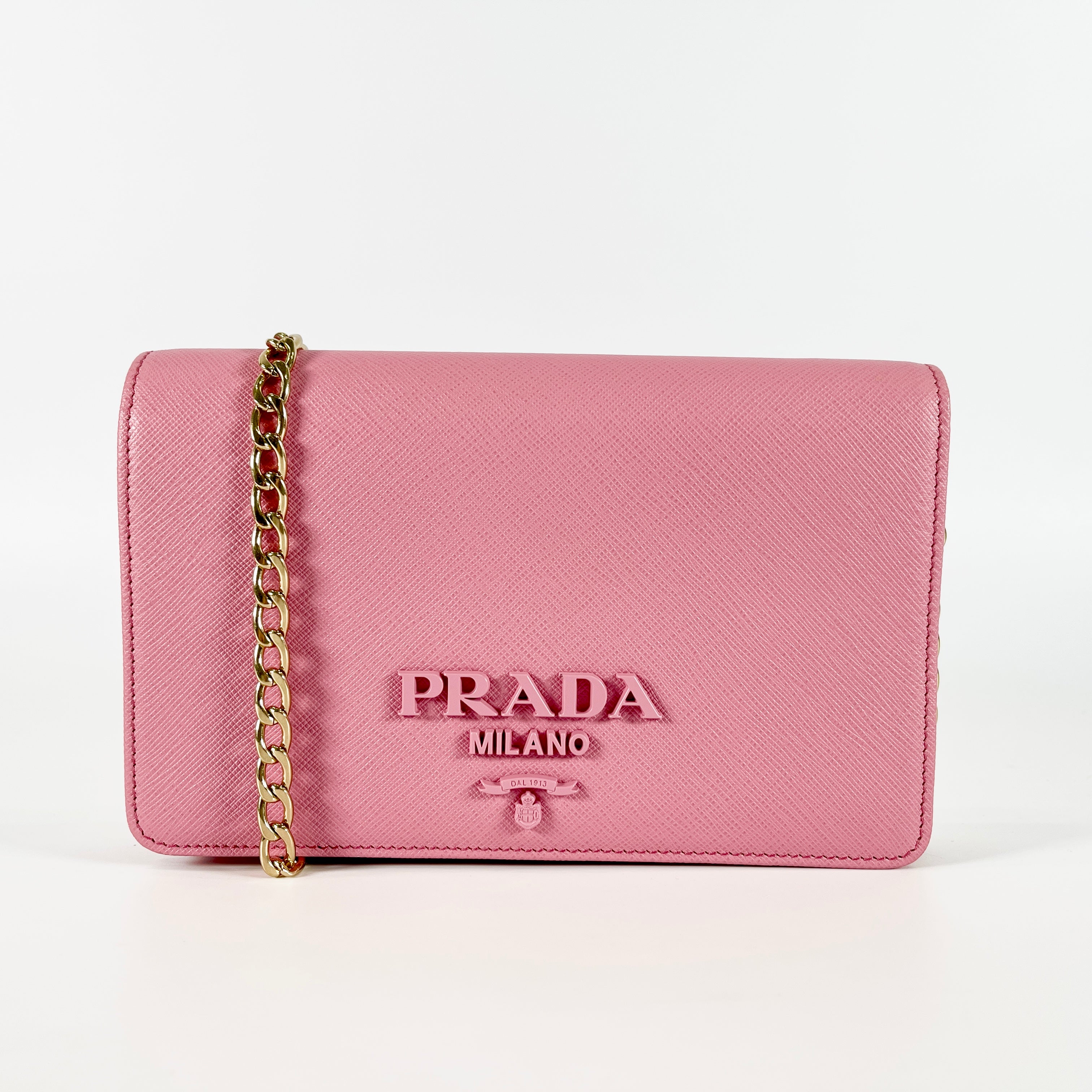 2604 secondhand PRADA Saffiano Lux leather Chain Shoulder Bag pink 1BP012 mirror With fee