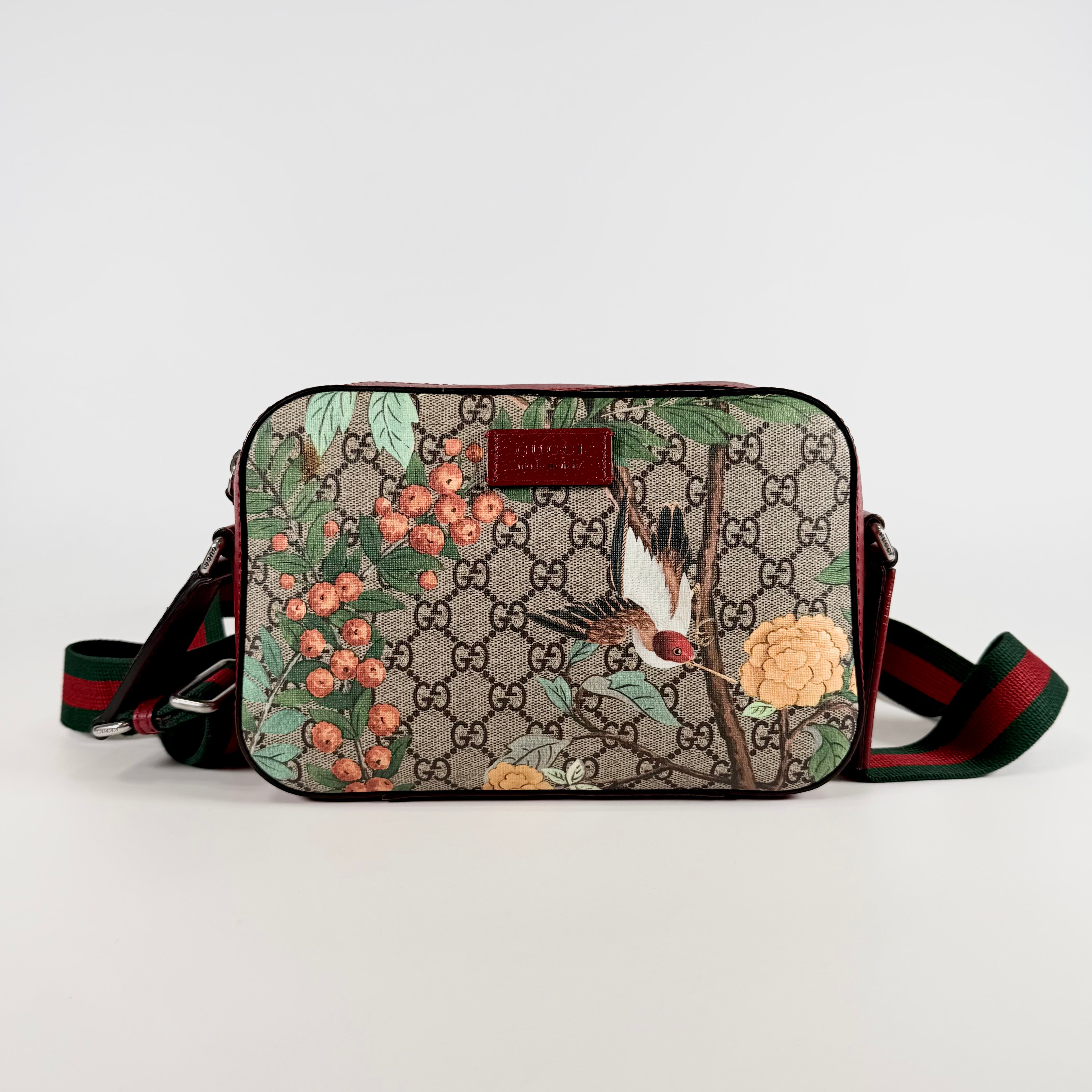2608 secondhand GUCCI GG Supreme Tian PVC× leather Shoulder bag beige × Red 450947
