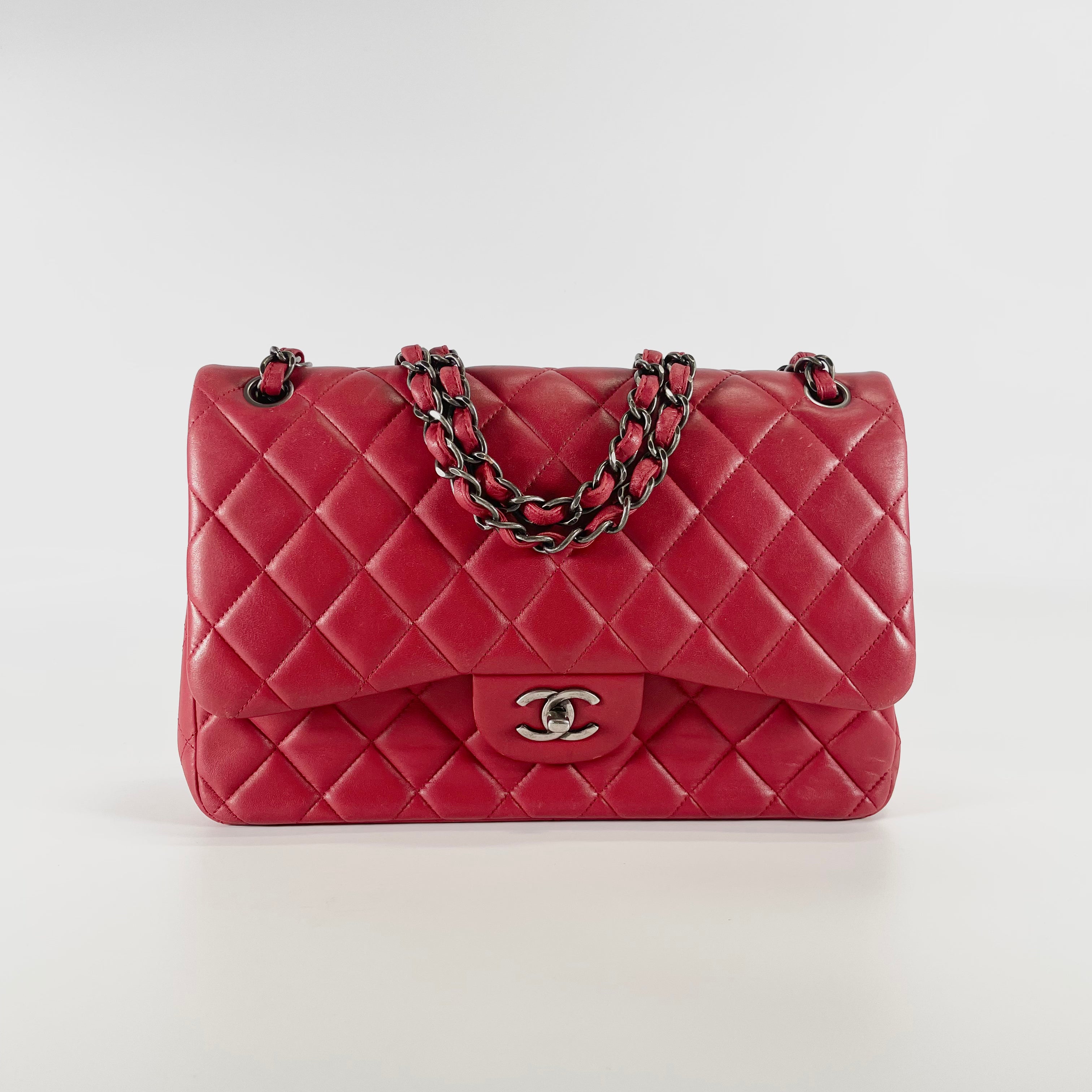 2601 secondhand CHANEL Big Matelasse W flap chain shoulder lambskin Red