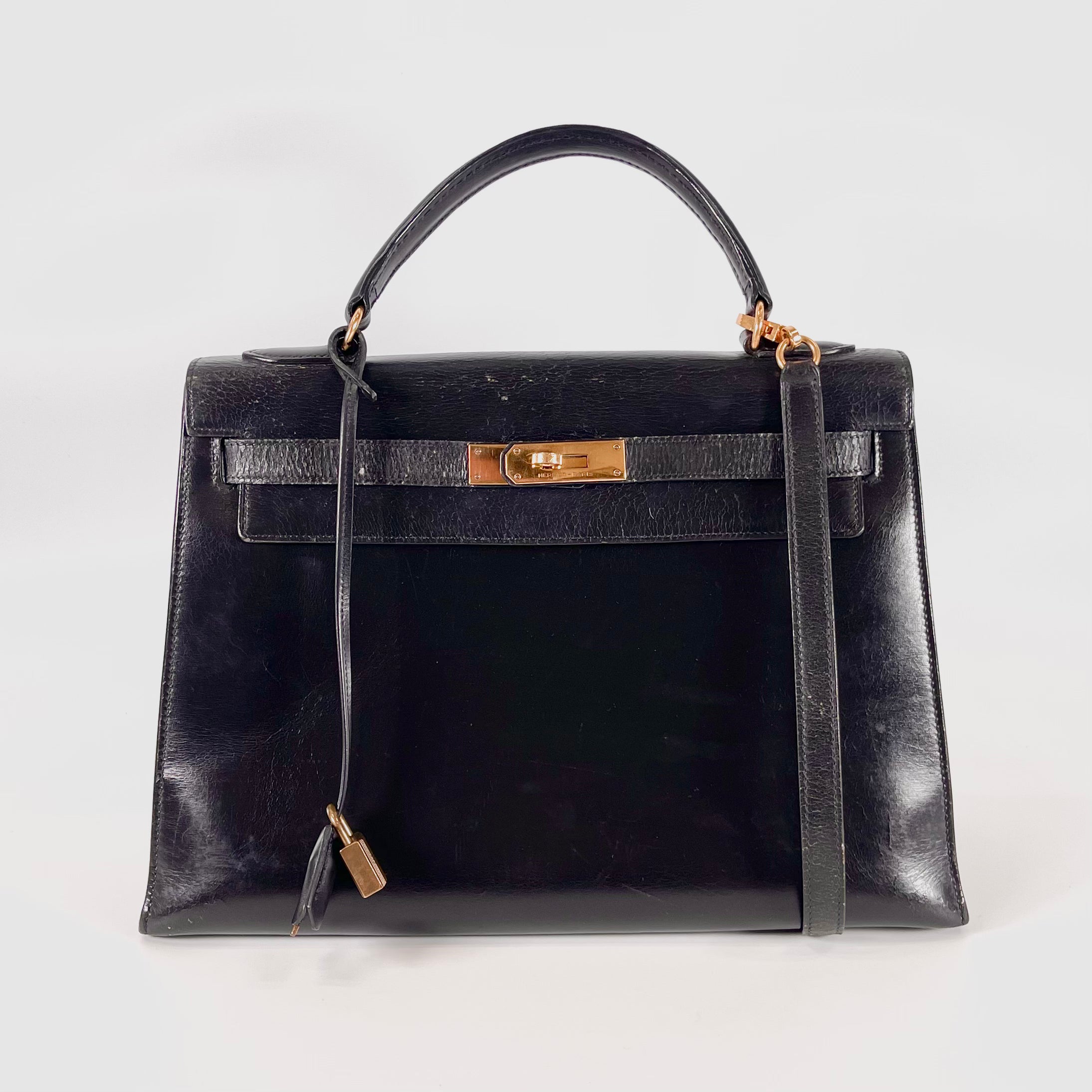 2601 HERMES Kelly 32 box / black /○L/GD C Rank