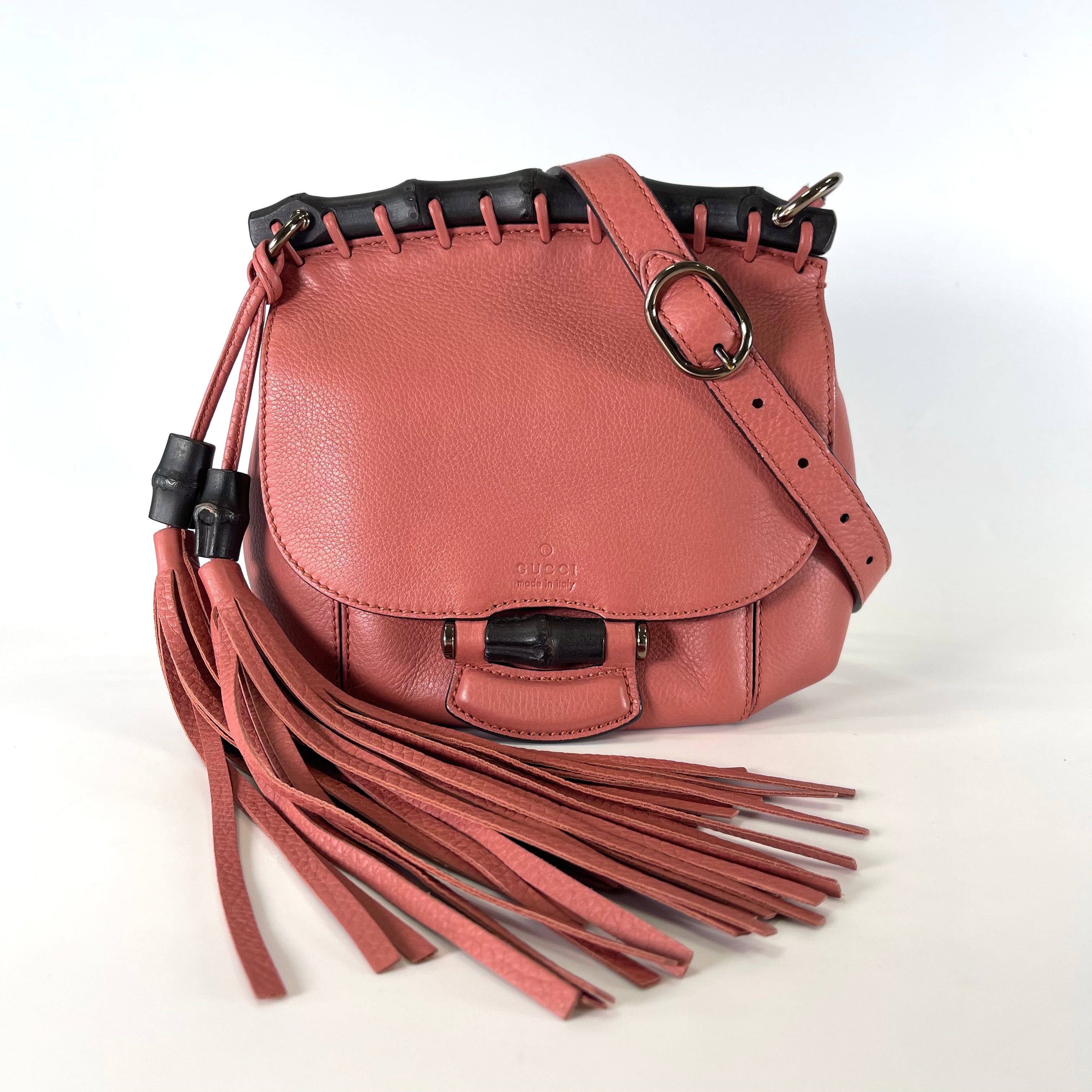 2511 GUCCI Bamboo Tassel Flap Shoulder Bag in Salmon Pink/Leather