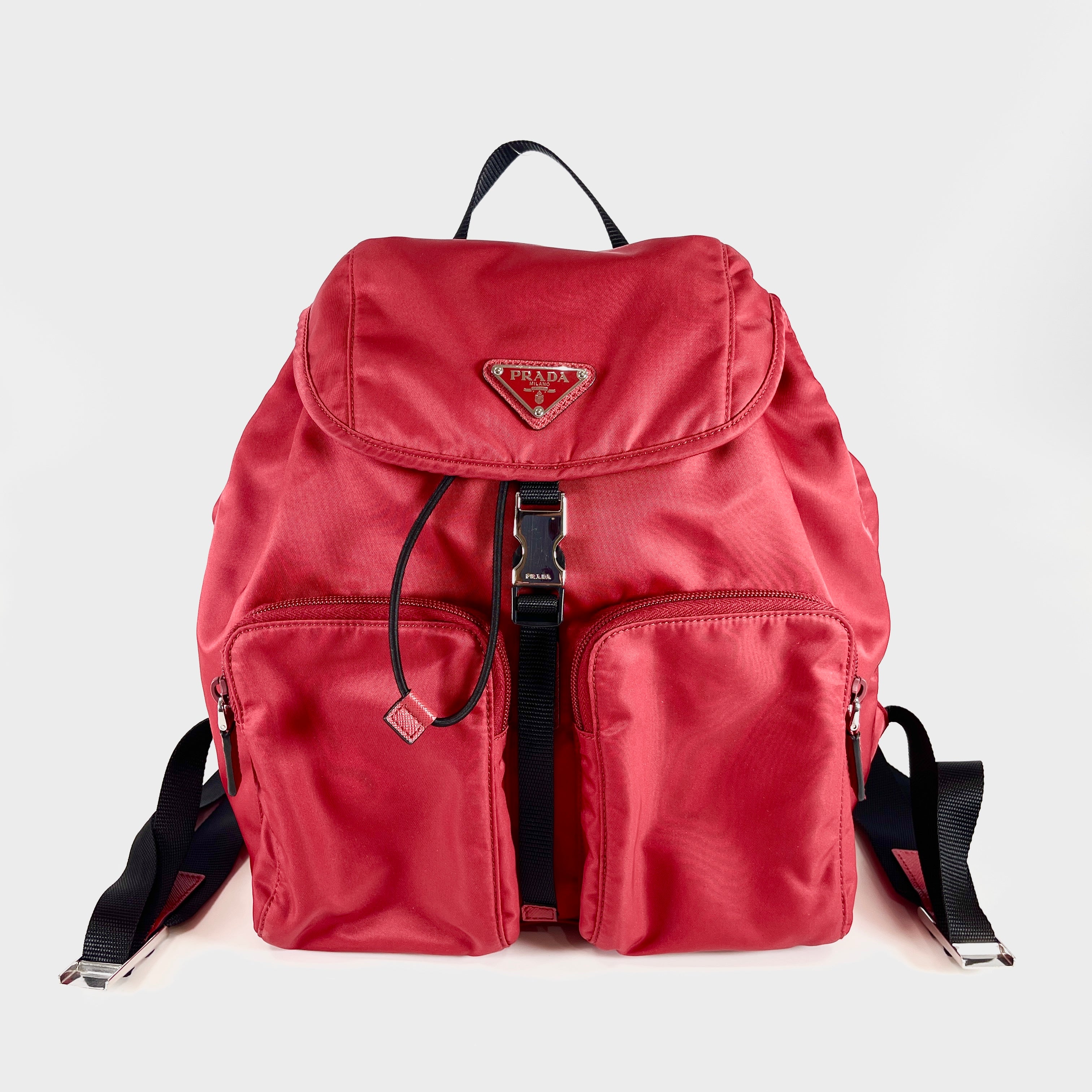 2604 secondhand PRADA backpack logo plate Red nylon