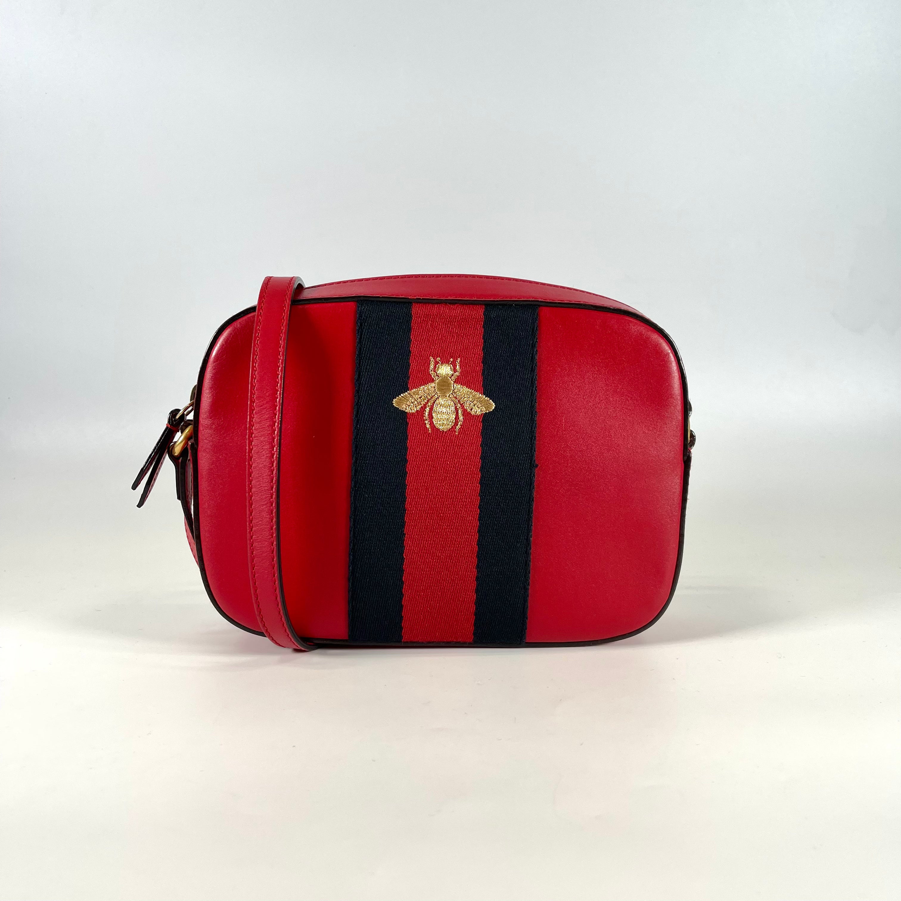 2601 GUCCI web Bee leather Shoulder bag Red 412008