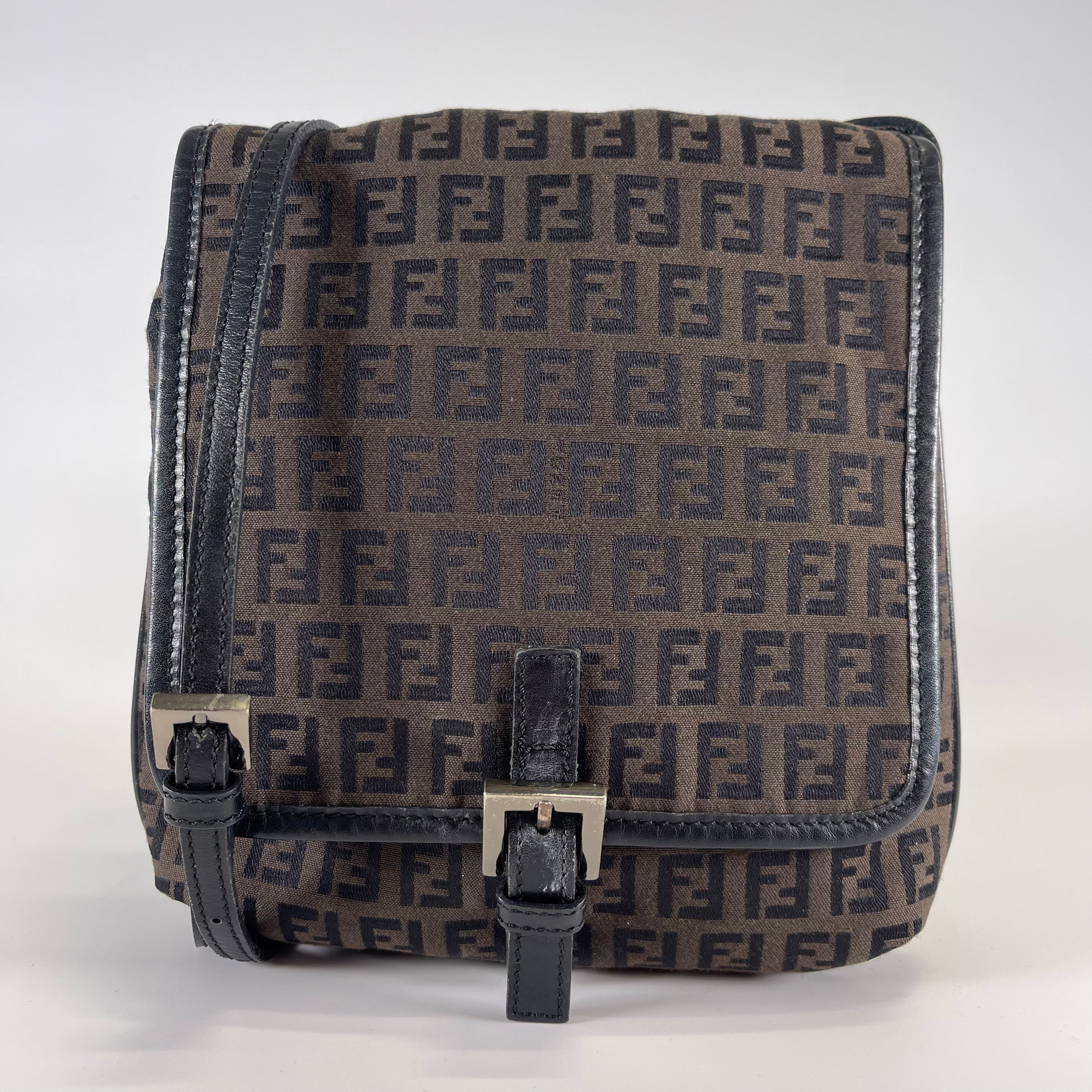 2508 FENDI Bag Fendi Shoulder Bag Zucchino Pattern Canvas Leather Brown