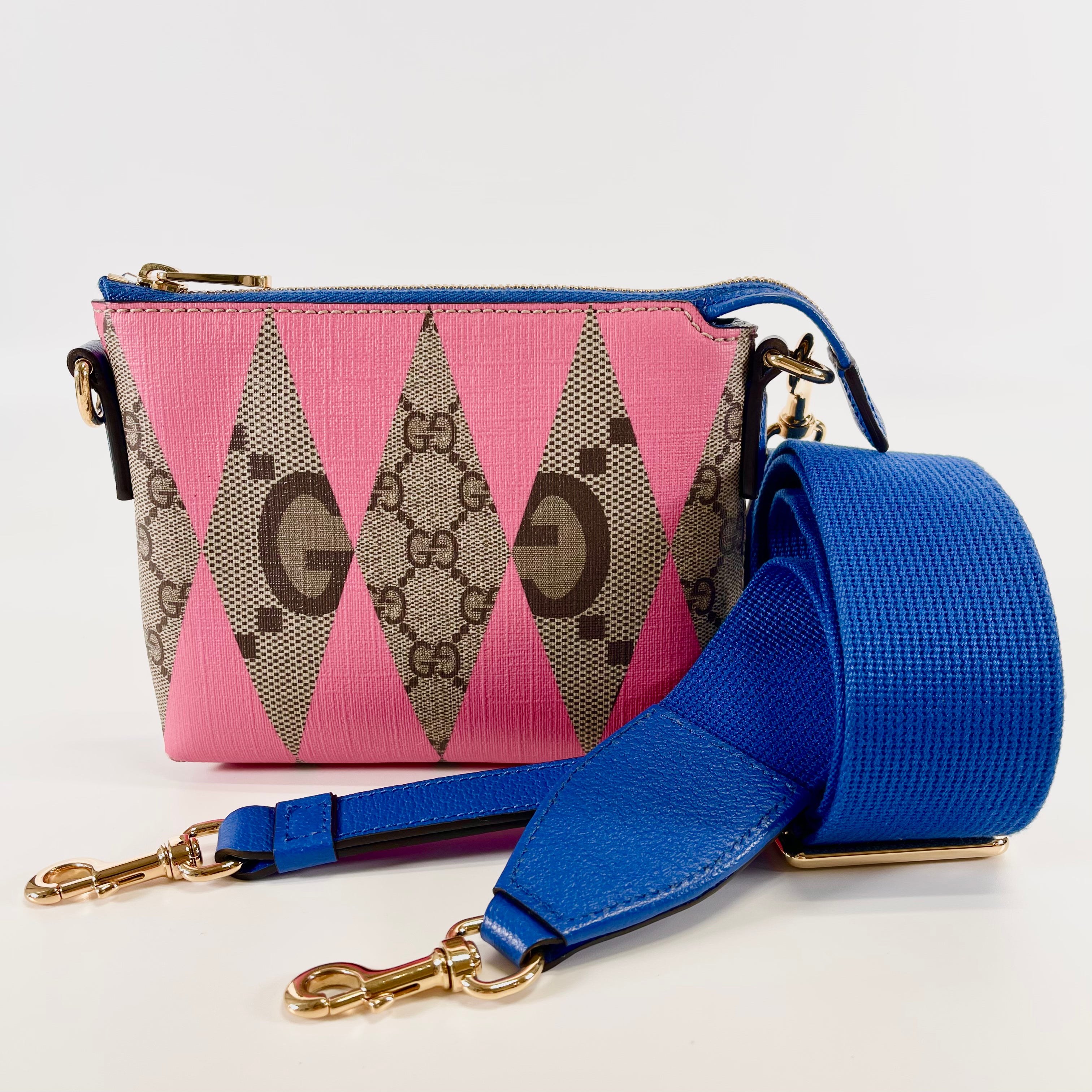 2602 secondhand GUCCI 2WAY Shoulder bag 723314 GG Supreme blue pink