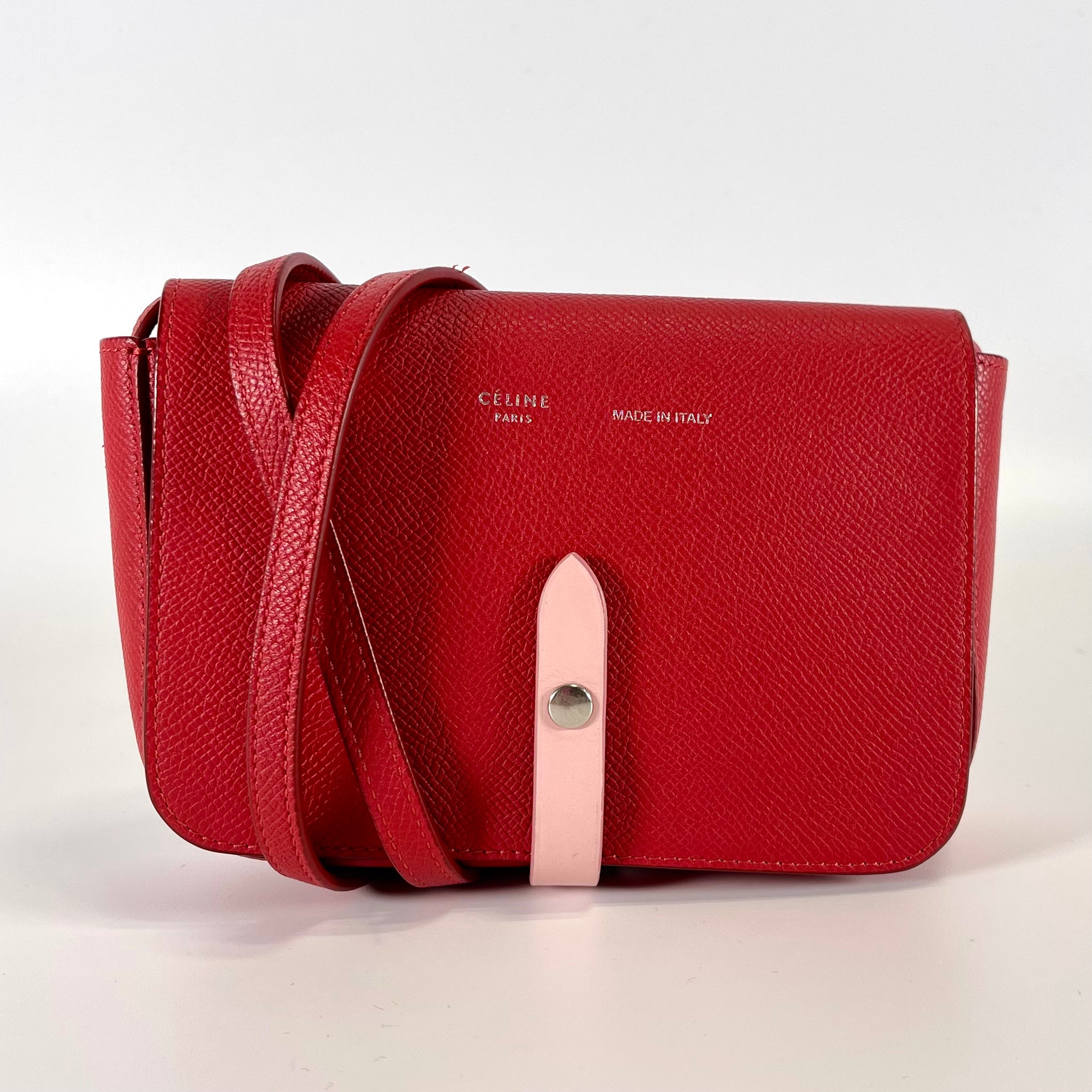 2512 secondhand CELINE strap clutch strike leather Shoulder bag Red