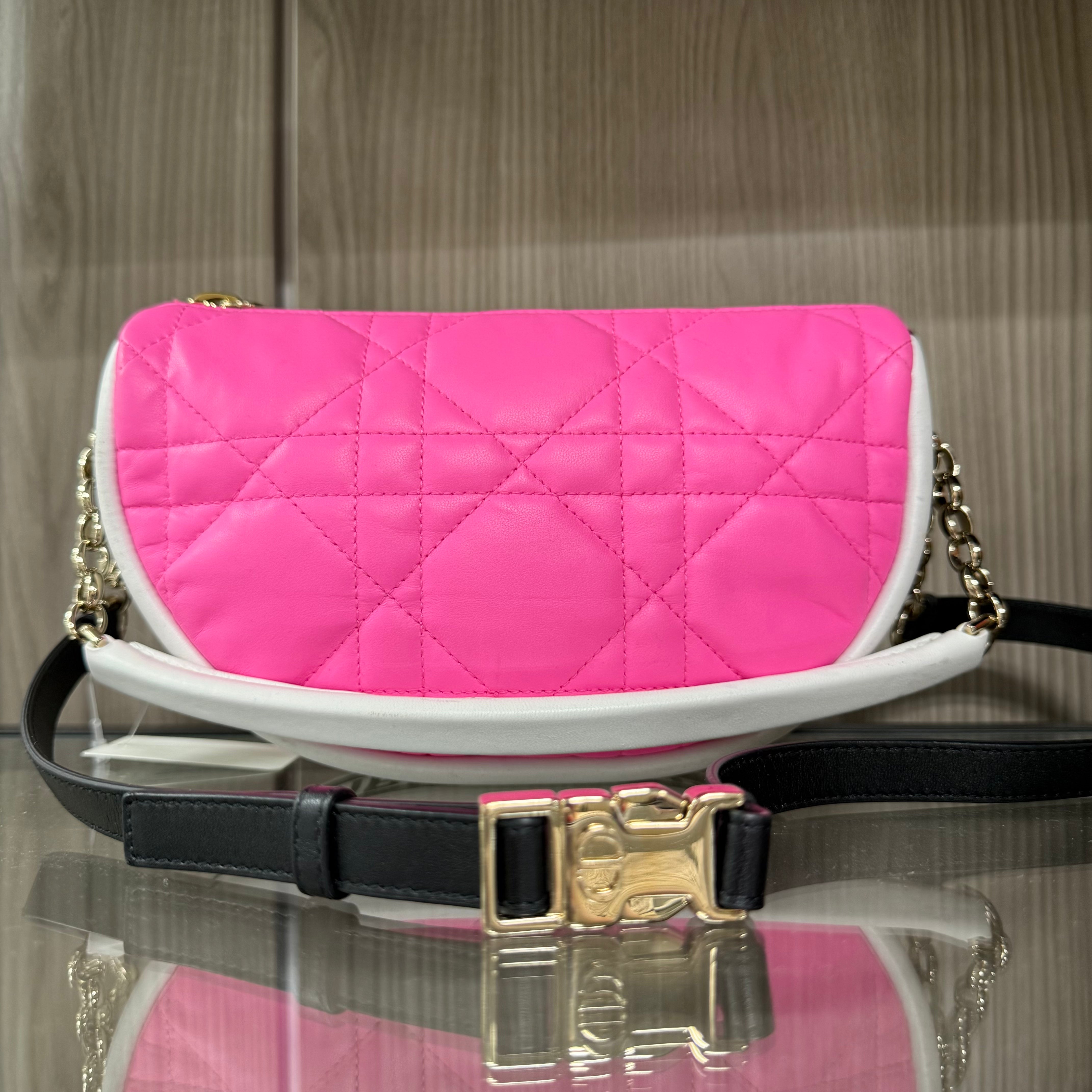 2505 DIOR Leather Vibe Hobo 2WAY Neon Pink * White