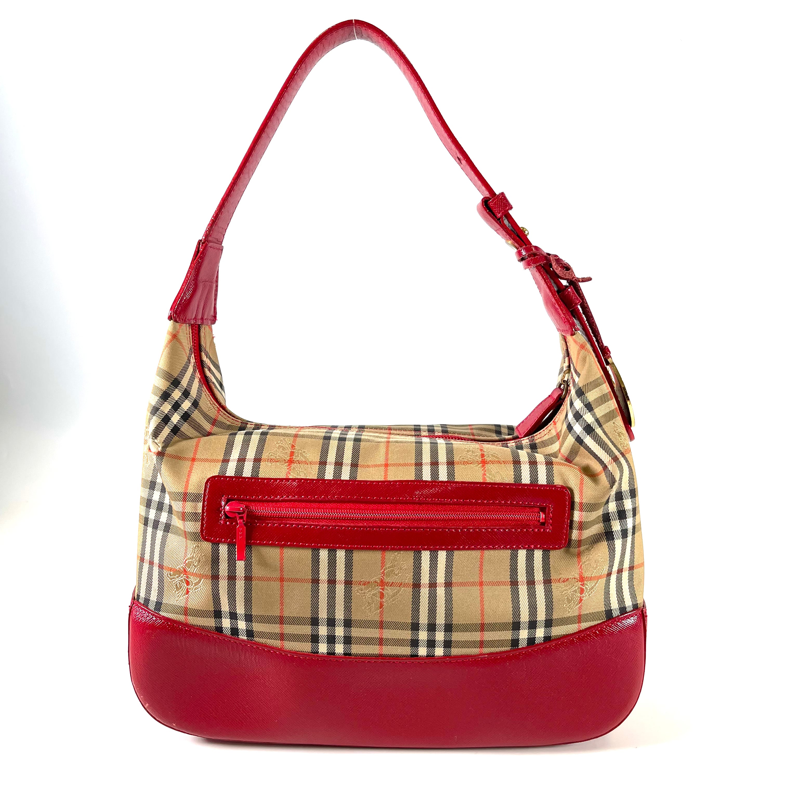 2601 BURBERRY canvas × leather Nova Check Shoulder bag beige Red