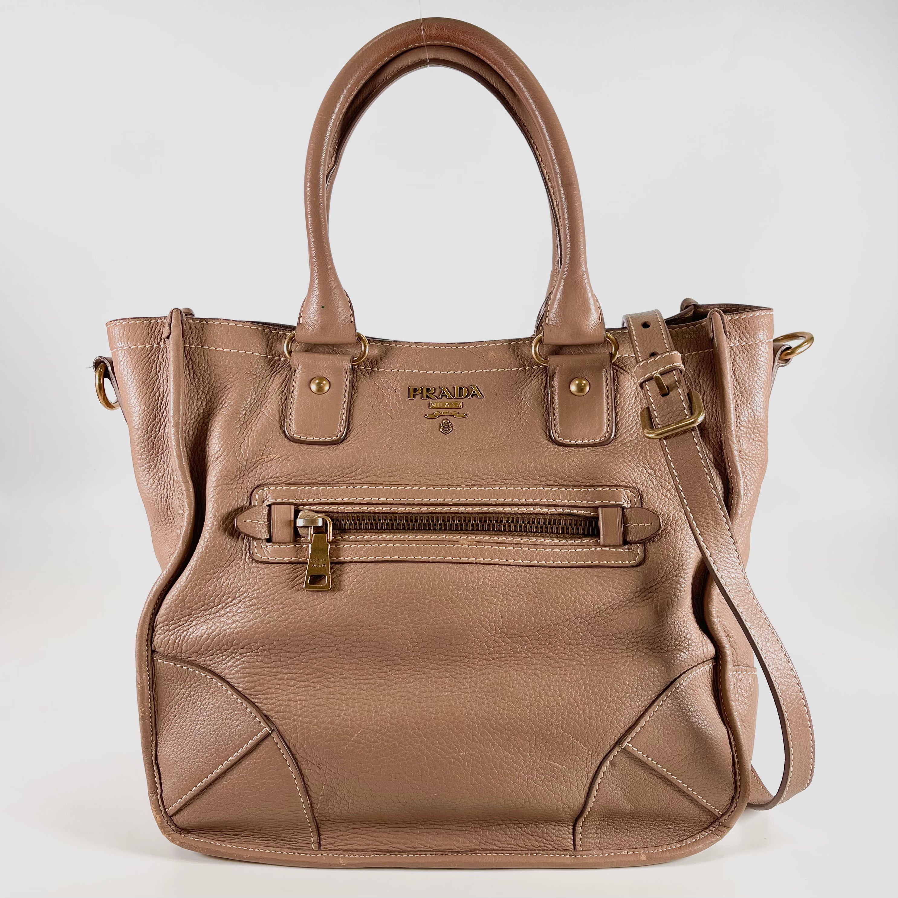 2601 secondhand PRADA 2WAY hand bag leather Brown
