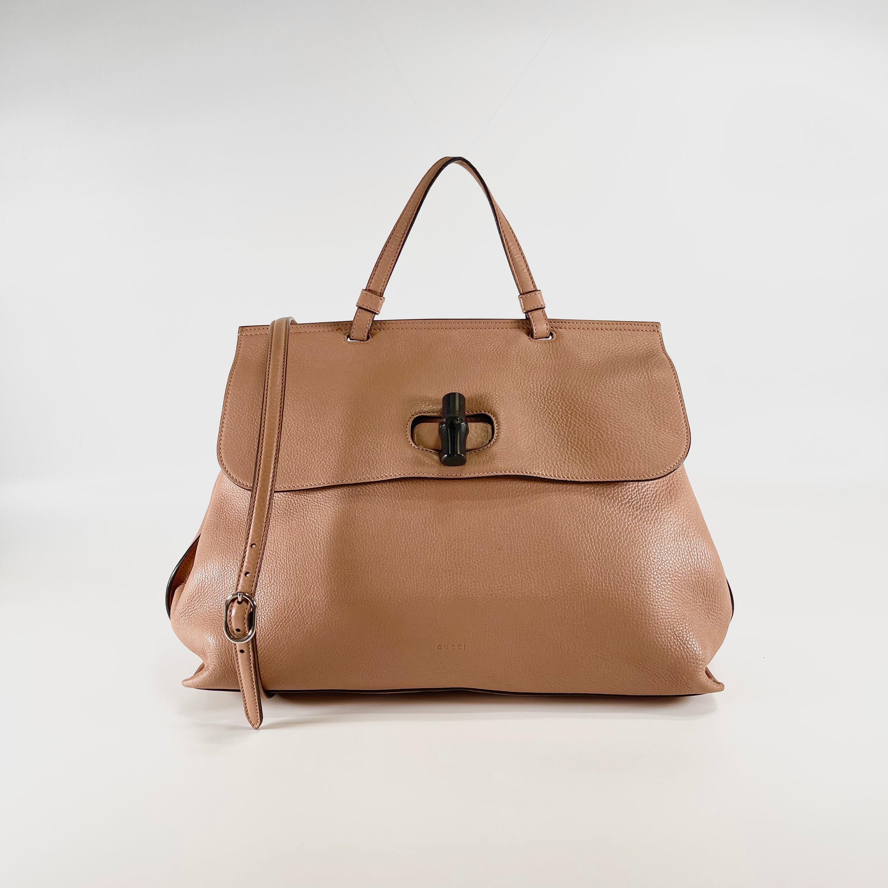 2601 secondhand GUCCI Bamboo 2WAY hand bag beige leather