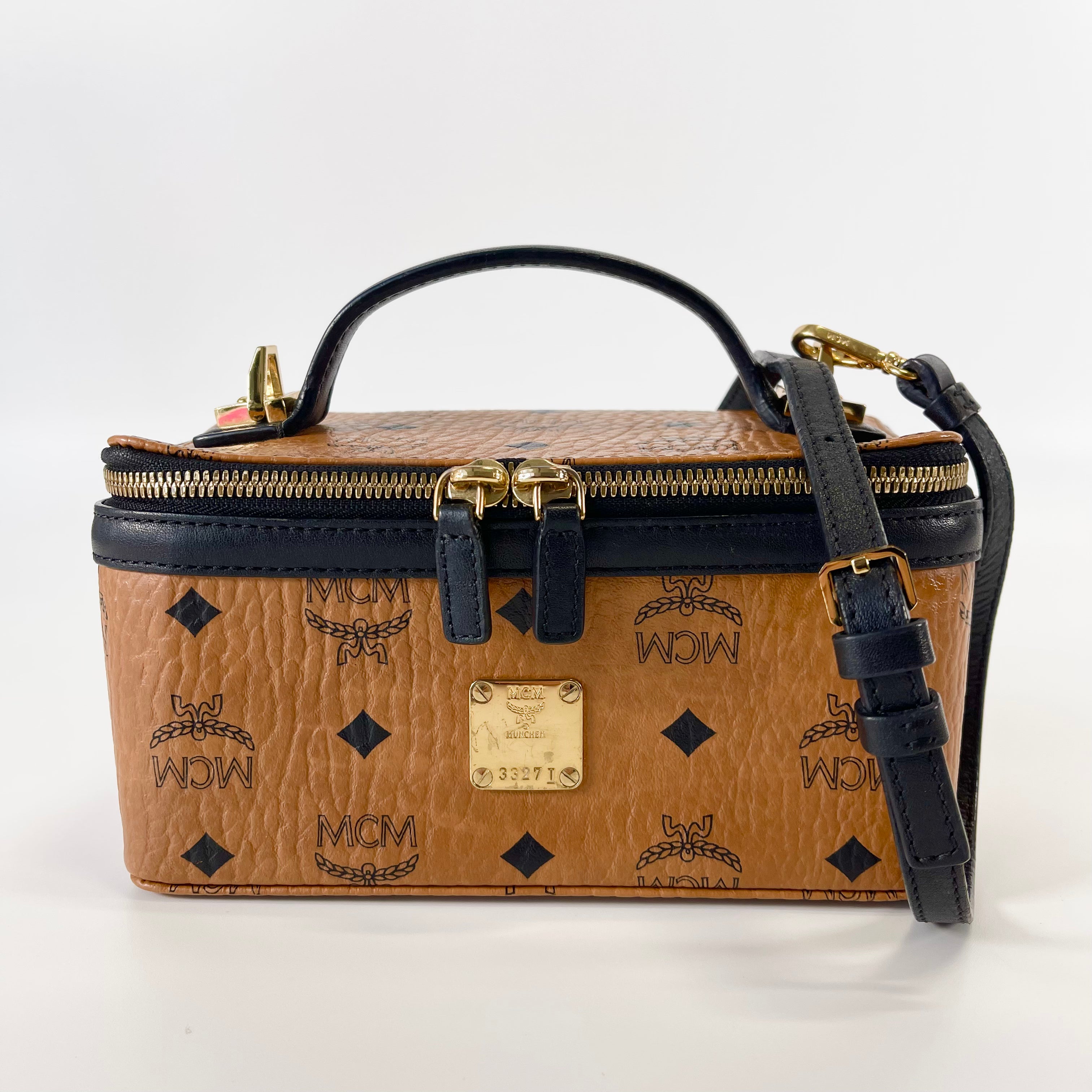 2602 secondhand MCM Visetos leather 2WAY Vanity bag Brown