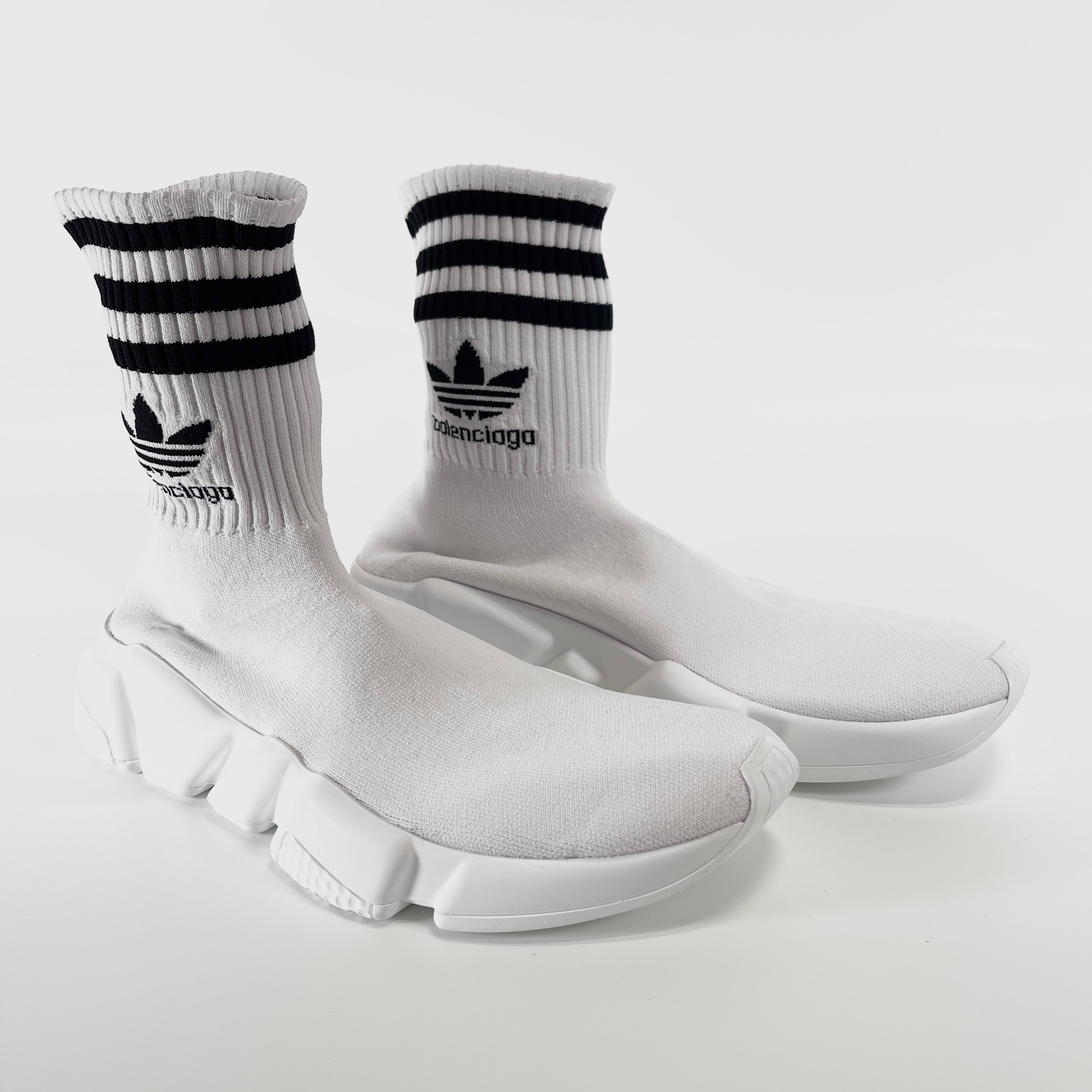 2602 secondhand Balenciaga × Adidas fabric sneakers 24.5cm Women's black white 717589 logo knit