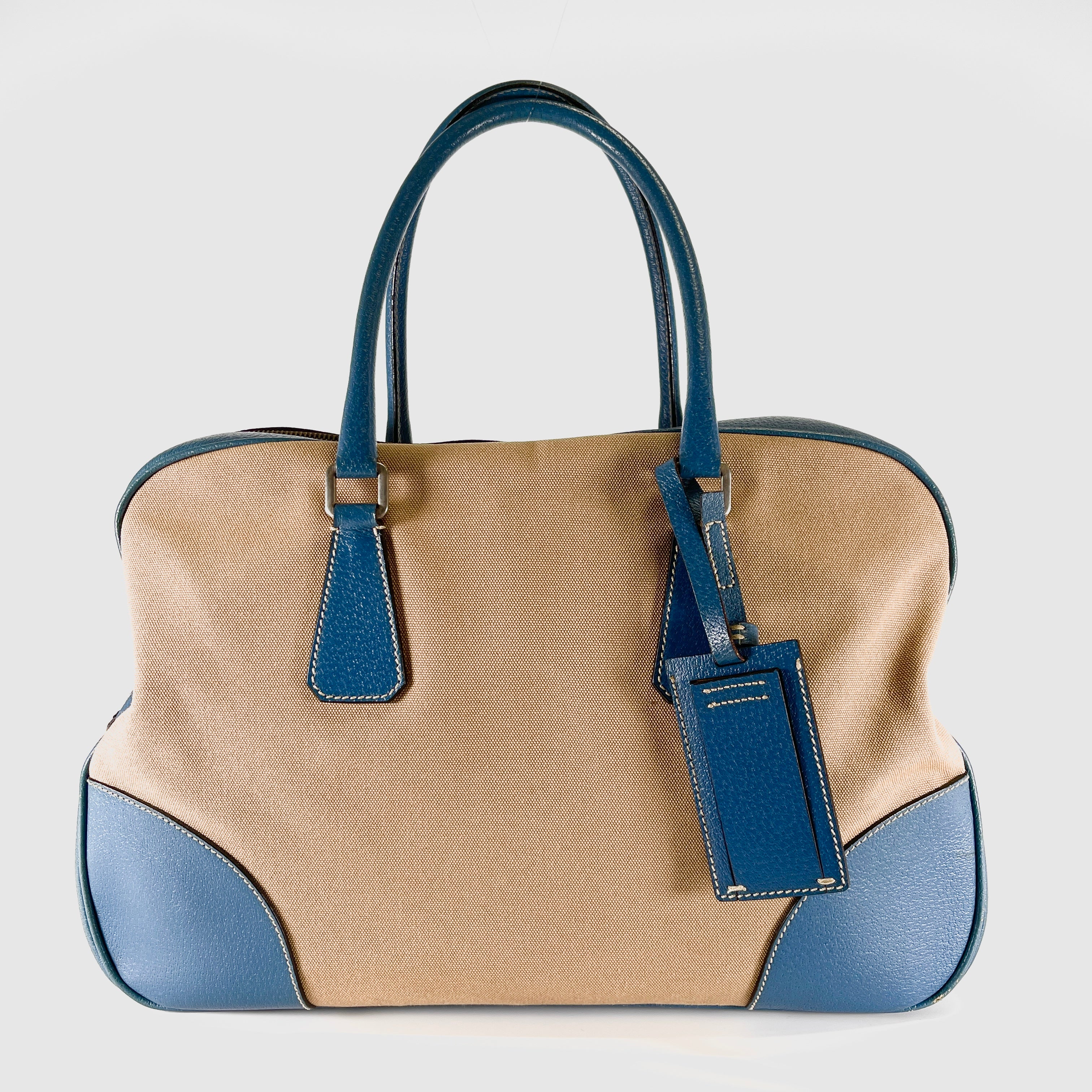 2604 secondhand PRADA canvas / leather business beige blue