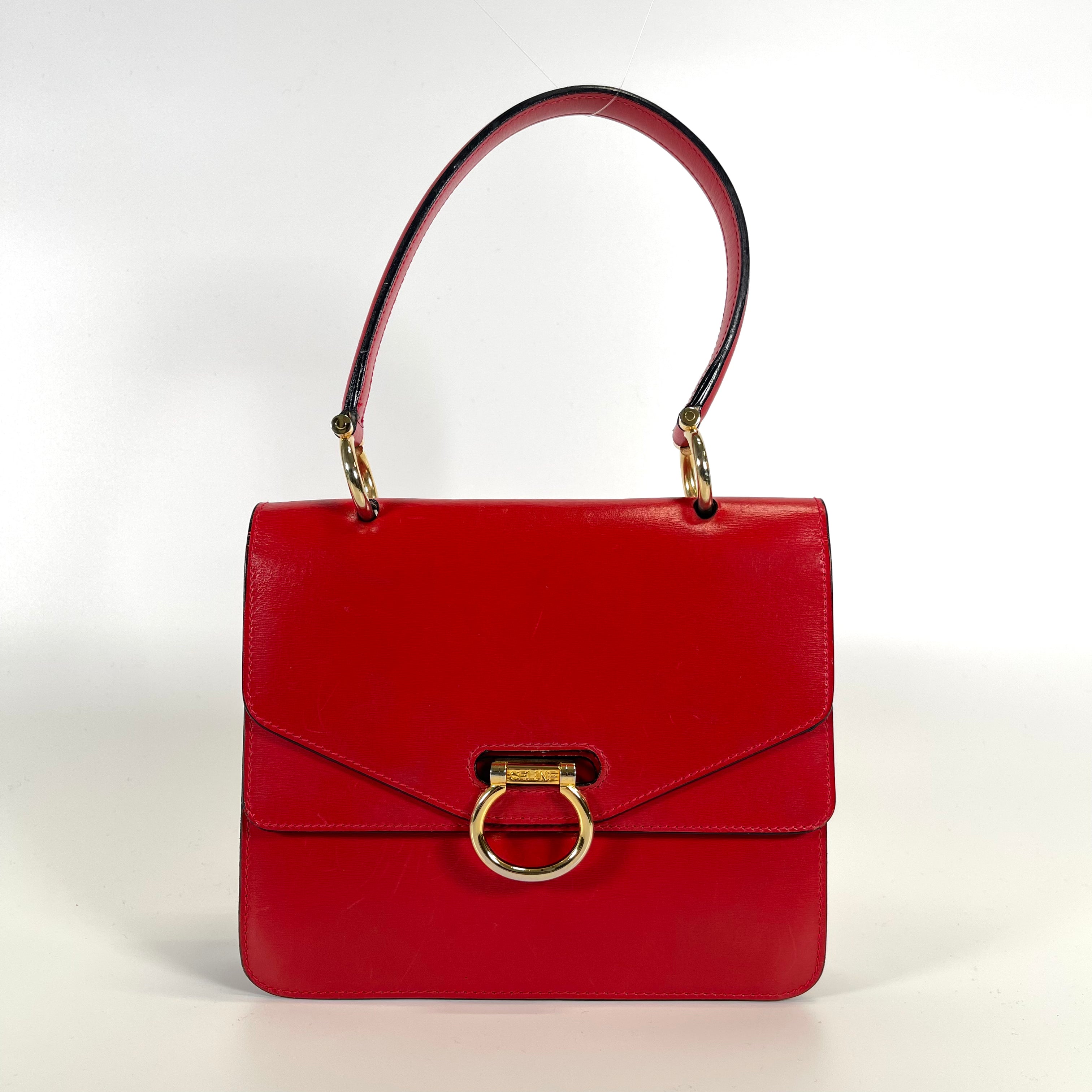 2601 CELINE Double Flap hand bag leather gold metal fittings