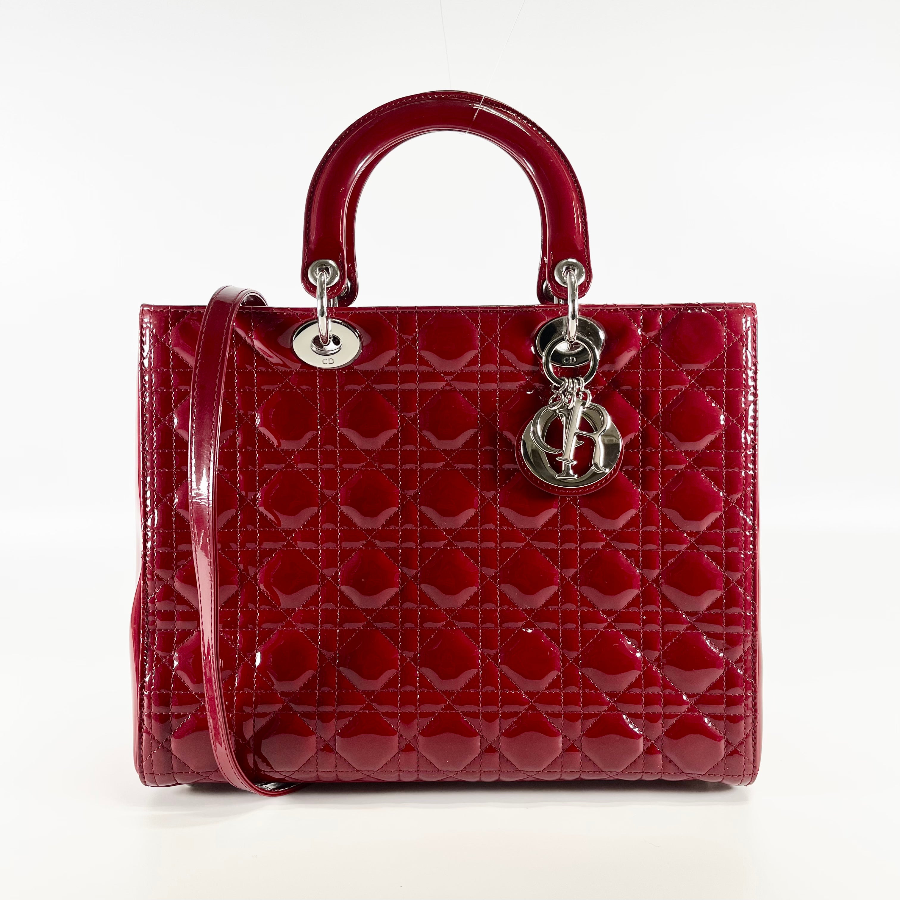 2602 secondhand CD brand bag patent Lady Dior Red strap