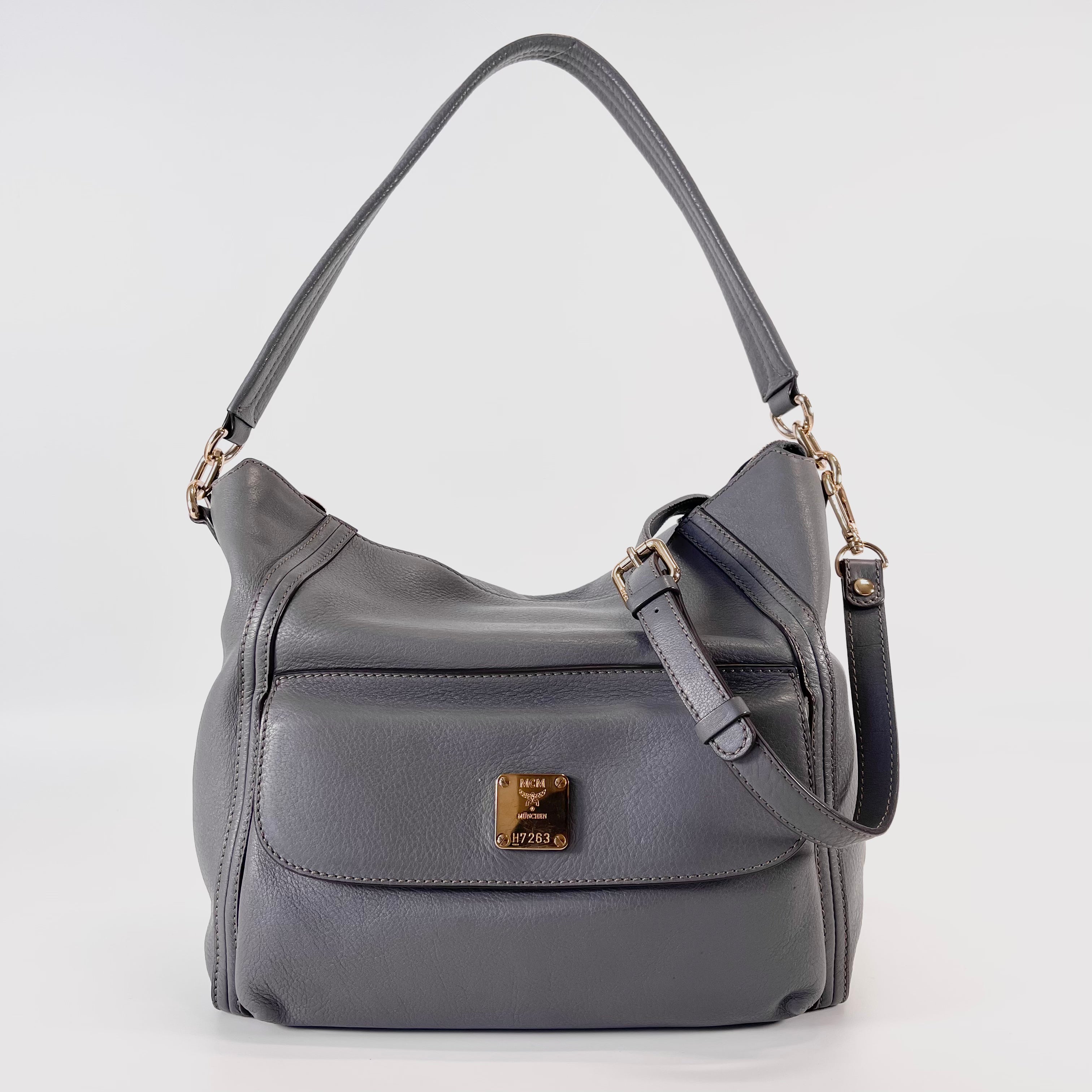 2602 secondhand MCM leather 2WAY Shoulder bag gray