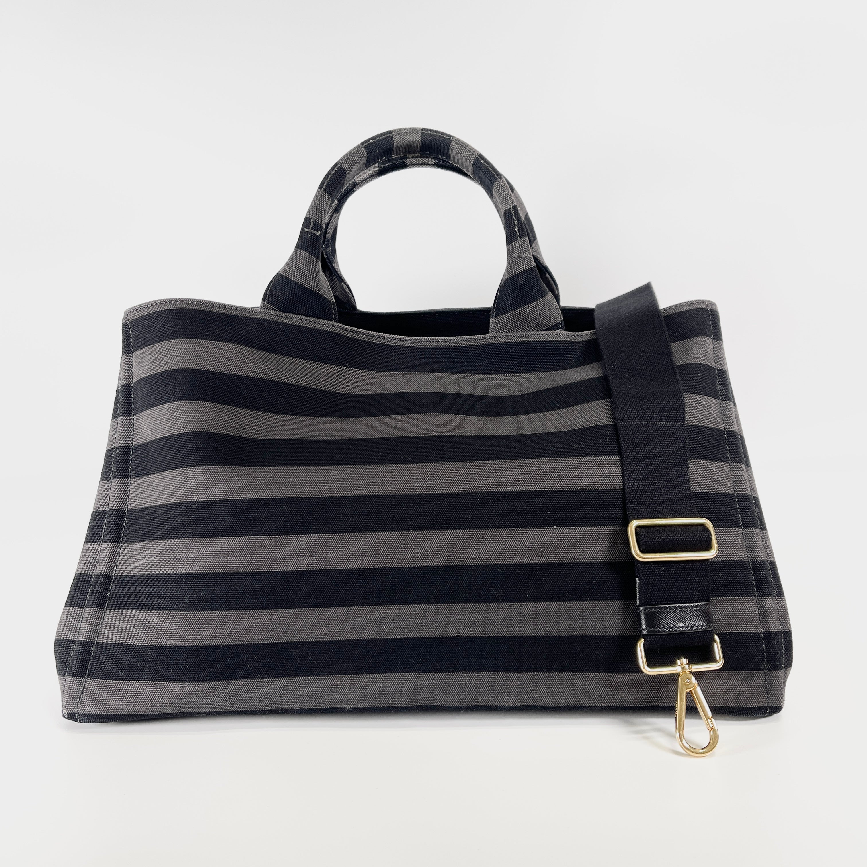 2603 secondhand PRADA Canapa canvas 2WAY hand bag black x gray