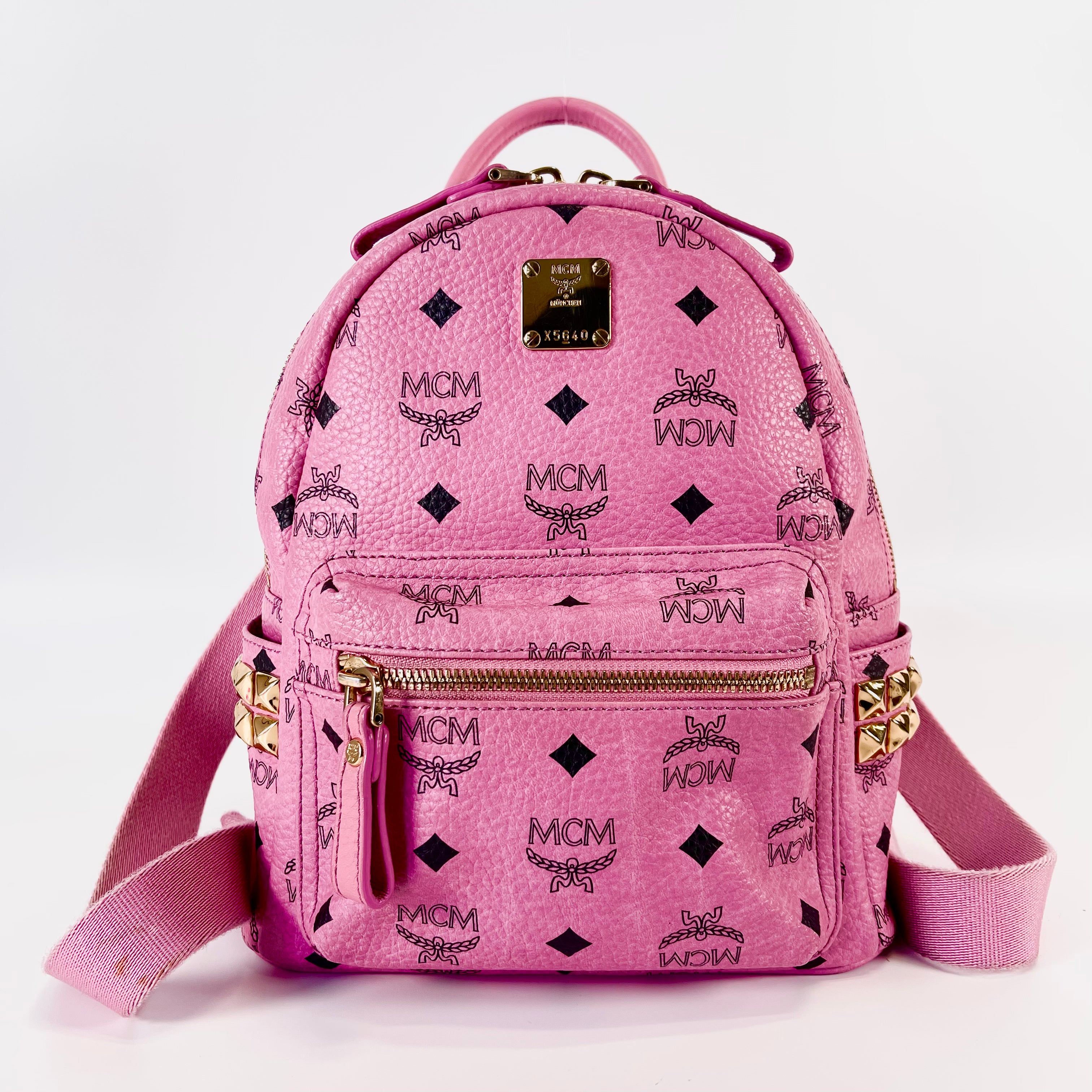 2602 secondhand MCM Visetos leather x studs Backpack Pink