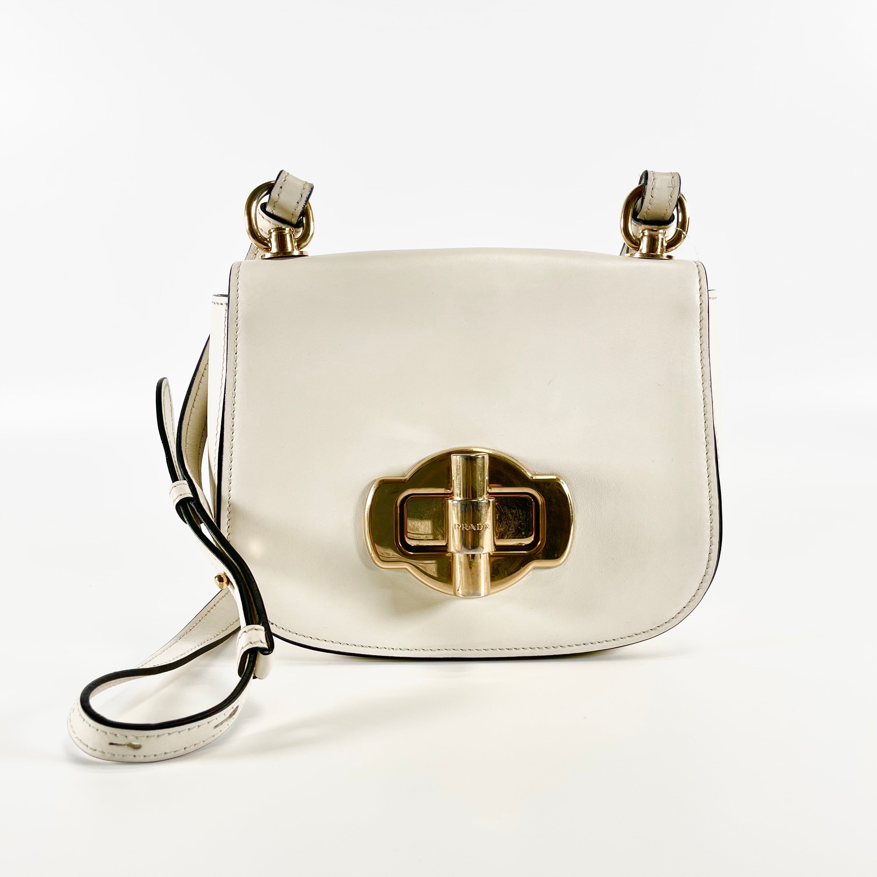 2602 secondhand PRADA brand bag leather shoulder turn rock white