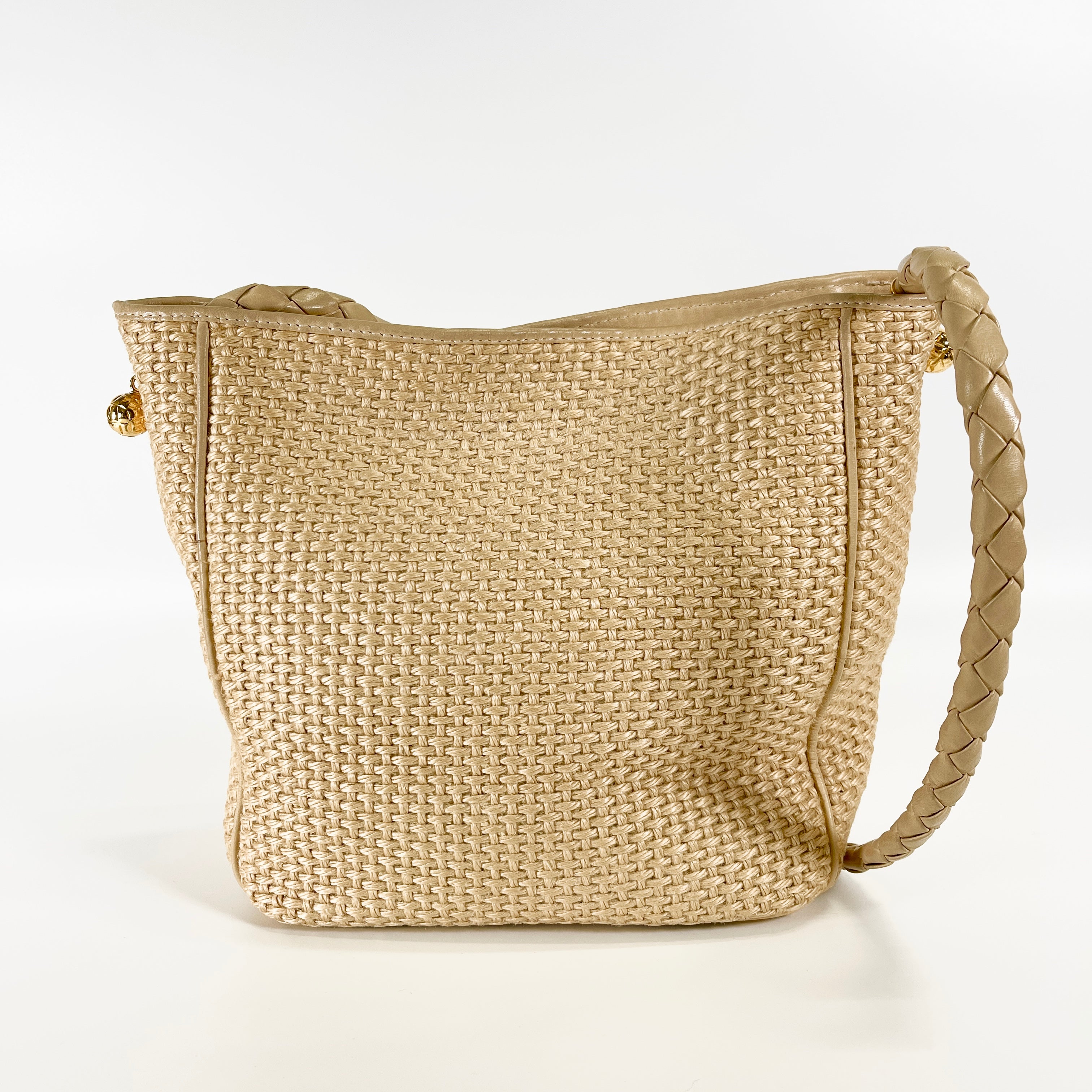 2603 secondhand BOTTEGAVENETA raffia x leather Shoulder bag beige