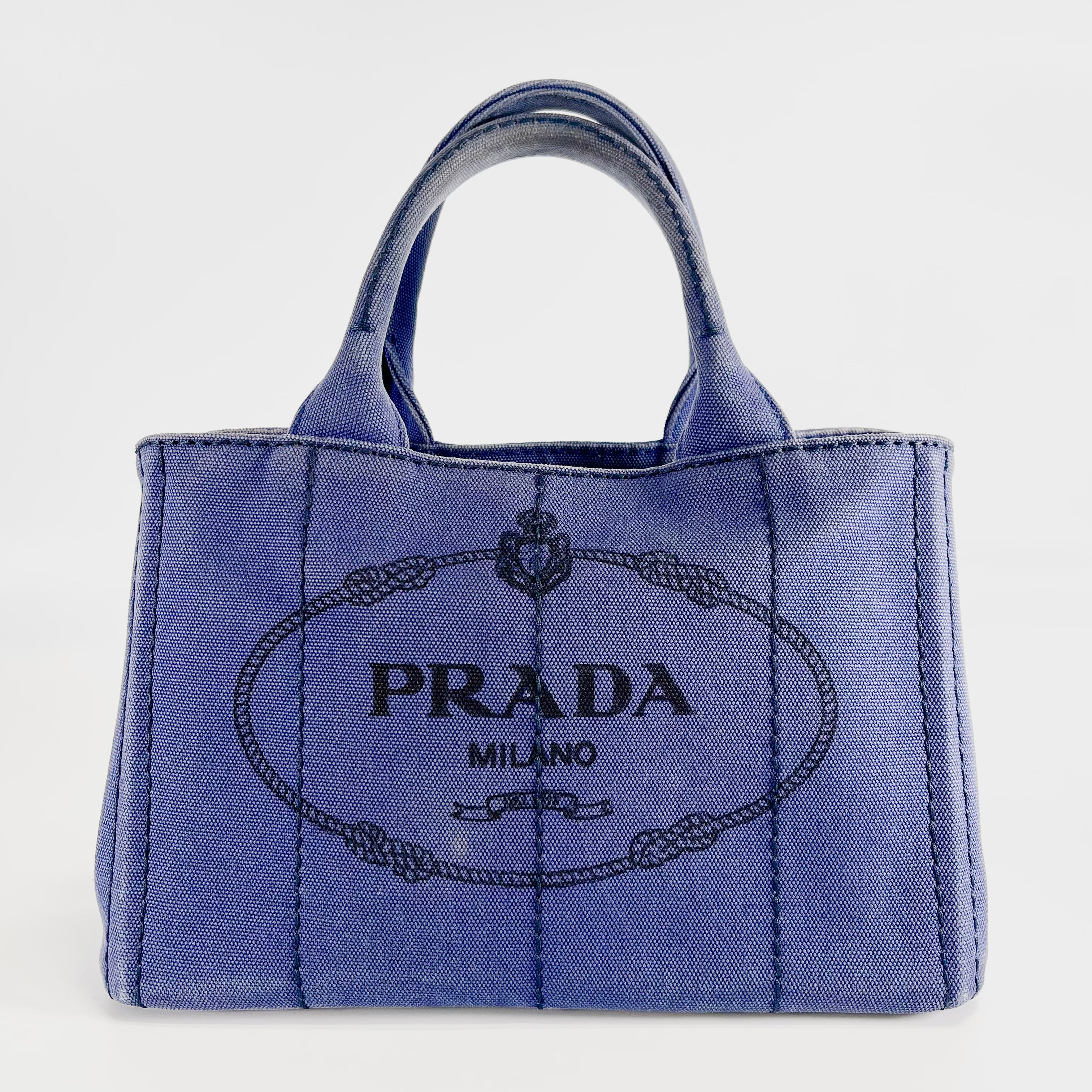 2603 secondhand PRADA brand bag 1BG439 canvas Canapa Tote S Navy card 14
