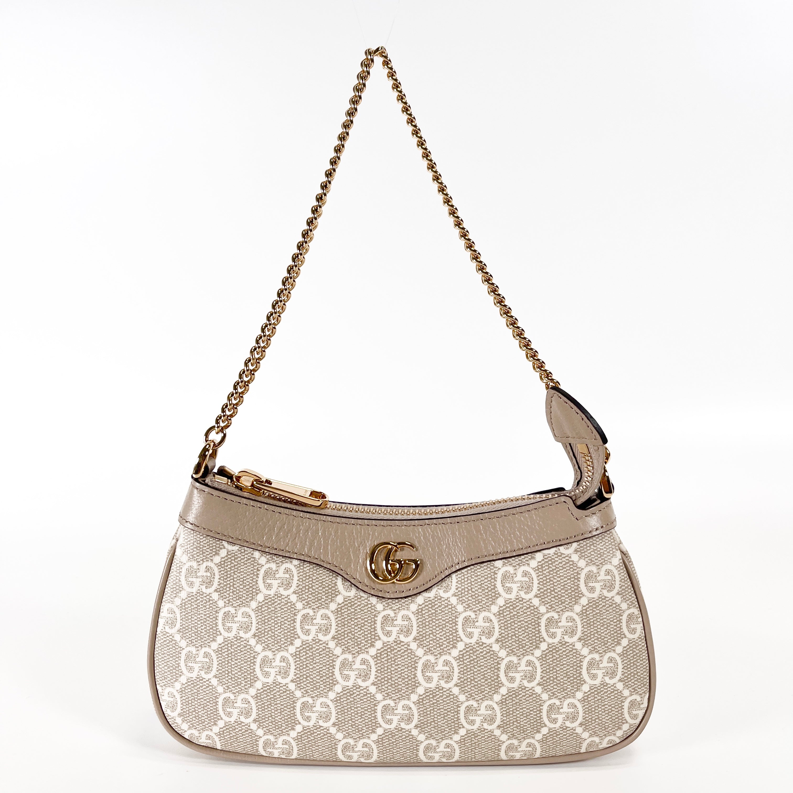 2602 secondhand GUCCI GG Supreme PVCx leather Chain Handbag beige 764960