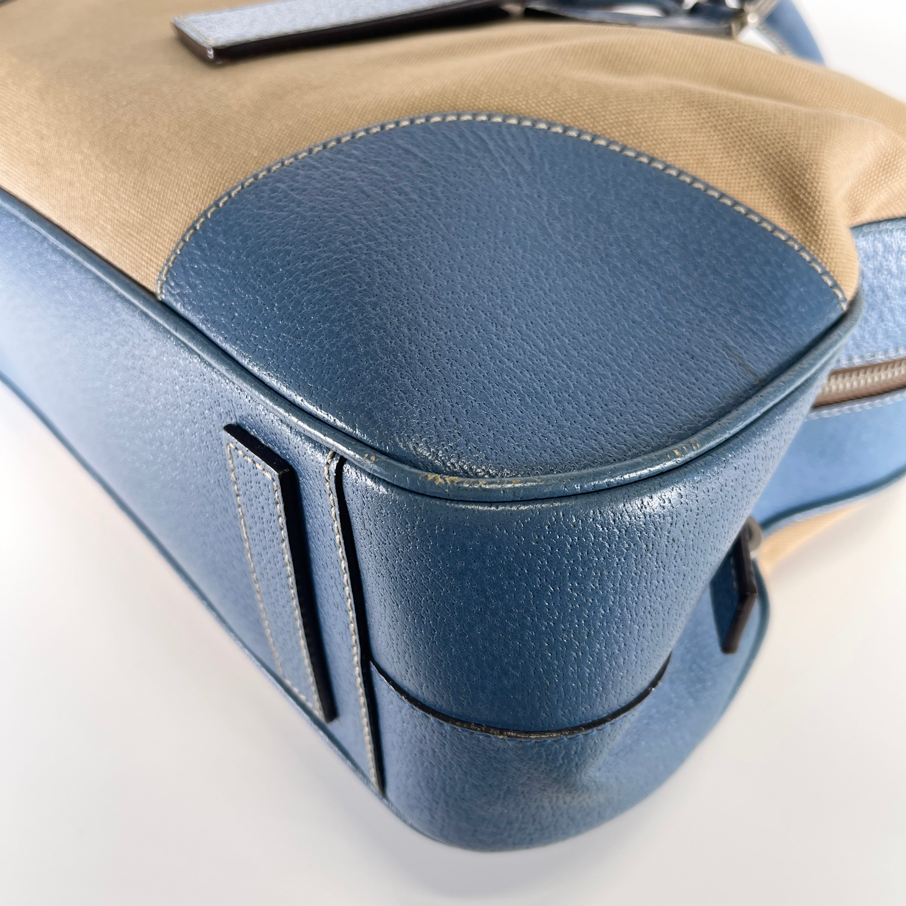 2604 secondhand PRADA canvas / leather business beige blue