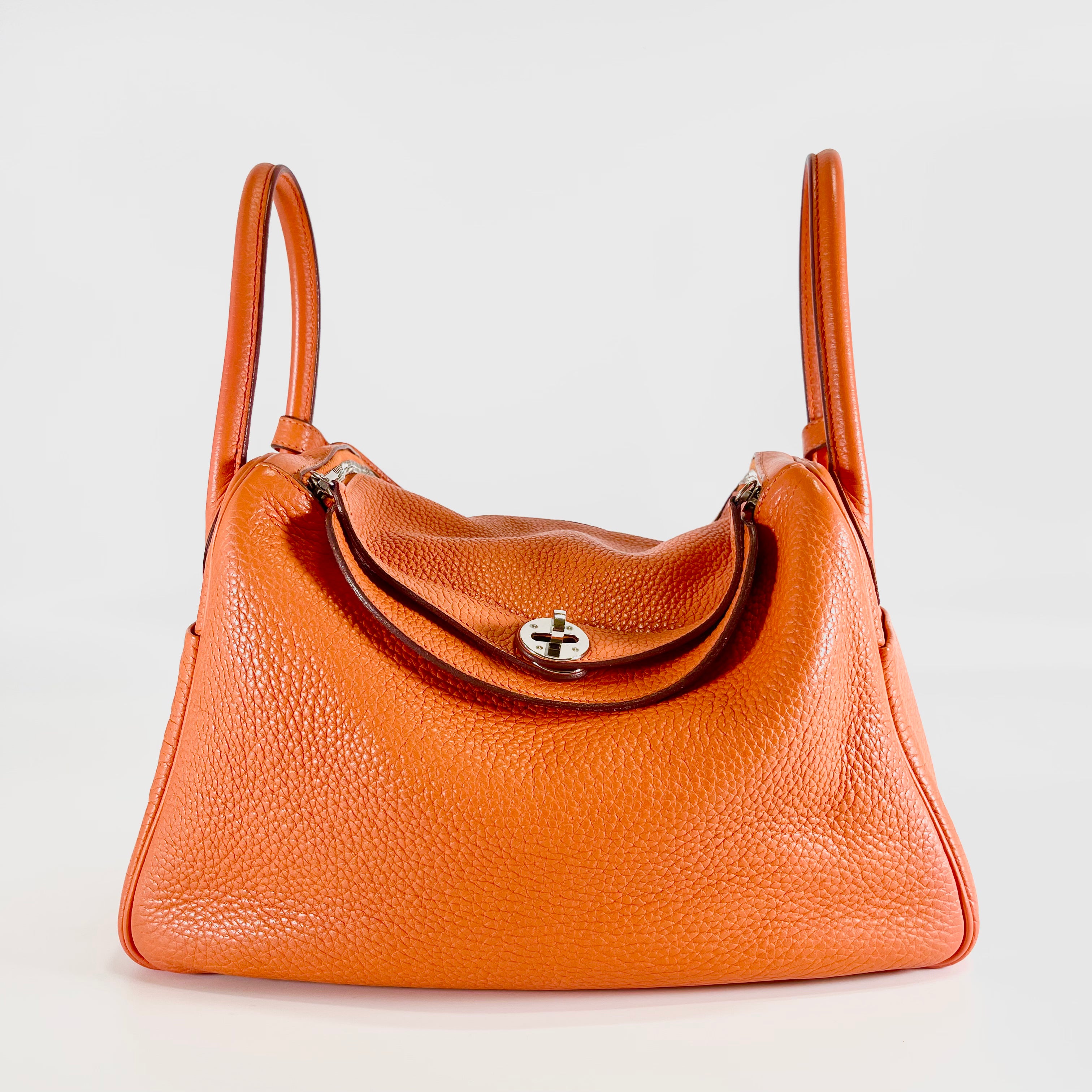 2603 secondhand HERMES brand bag Taurillon Clemence Lindy 30 □Q orange 29