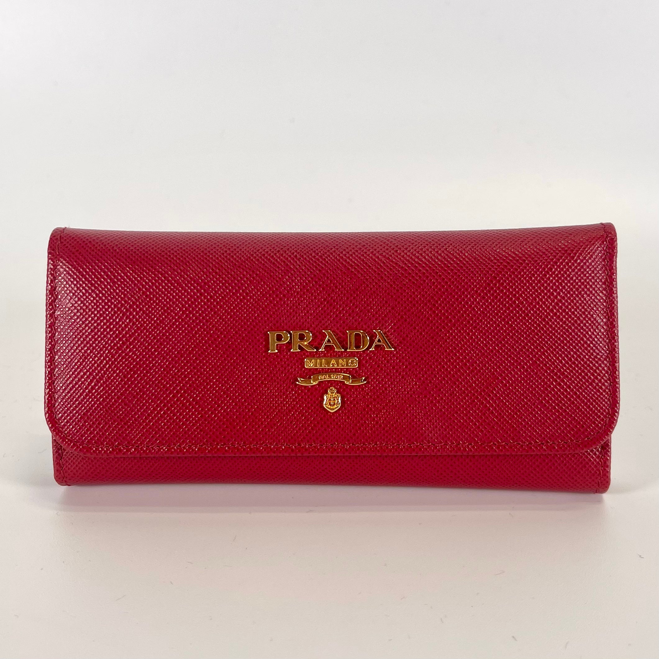 2512 secondhand PRADA Saffiano metal leather key case Red