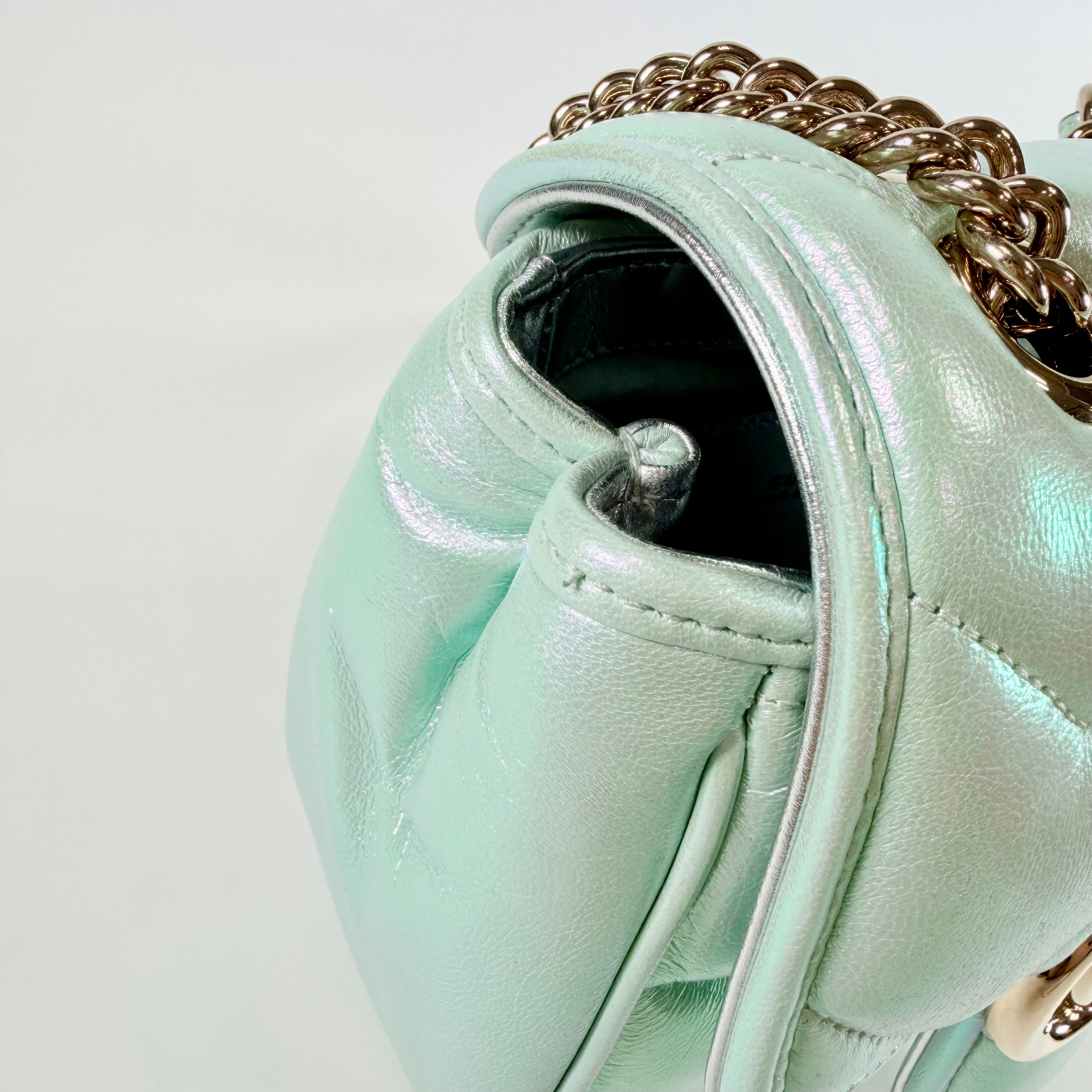 2607 secondhand GUCCI 739682 GG Marmont Chain Shoulder Bag mini green leather